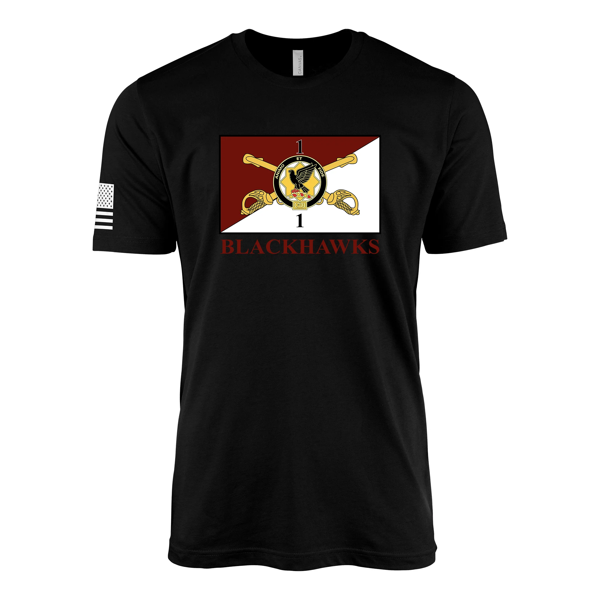 1-1 CAV "Blackhawks" Flag T-Shirt - Image 2