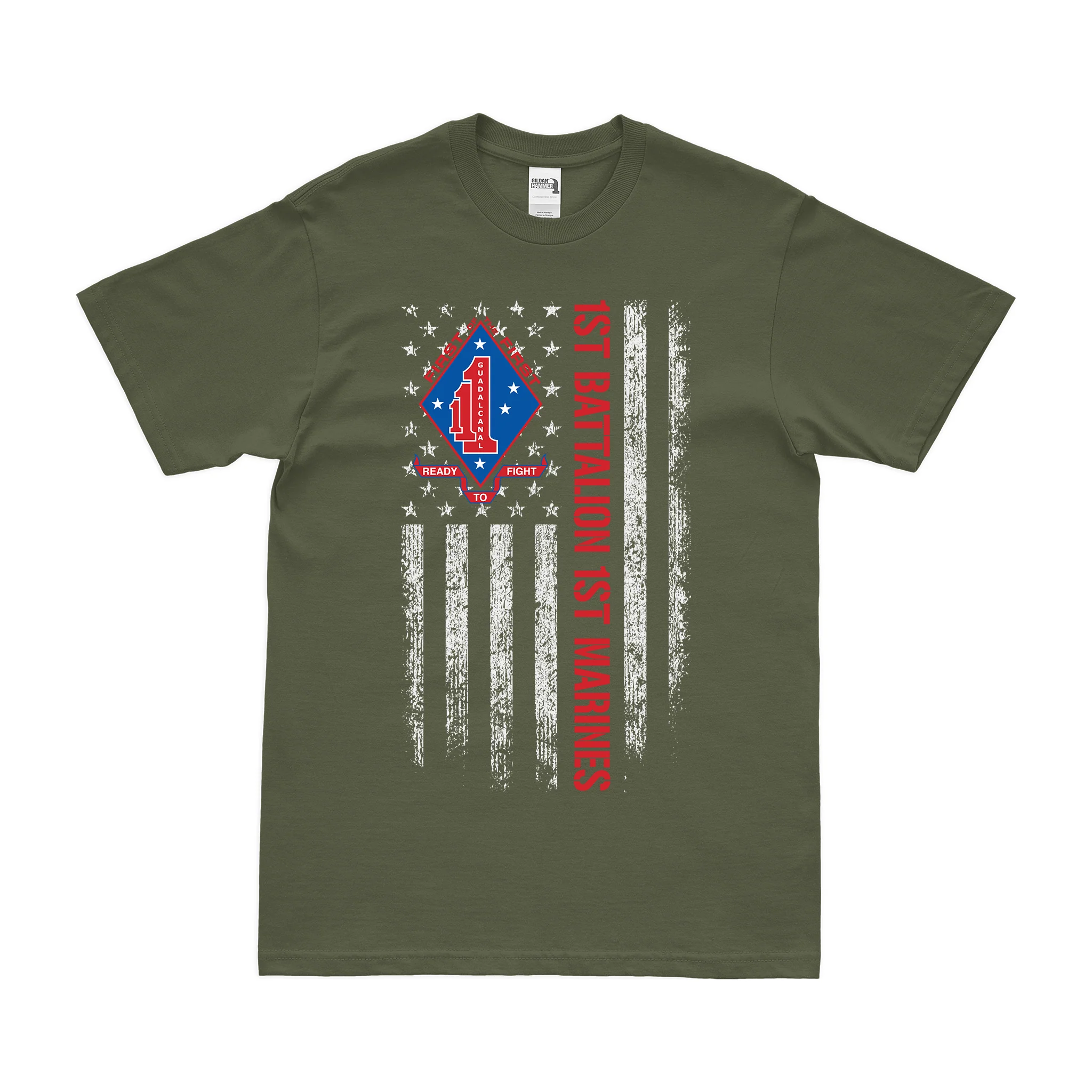 1st Battalion, 1st Marines (1/1 Marines) American Flag T-Shirt - Image 2