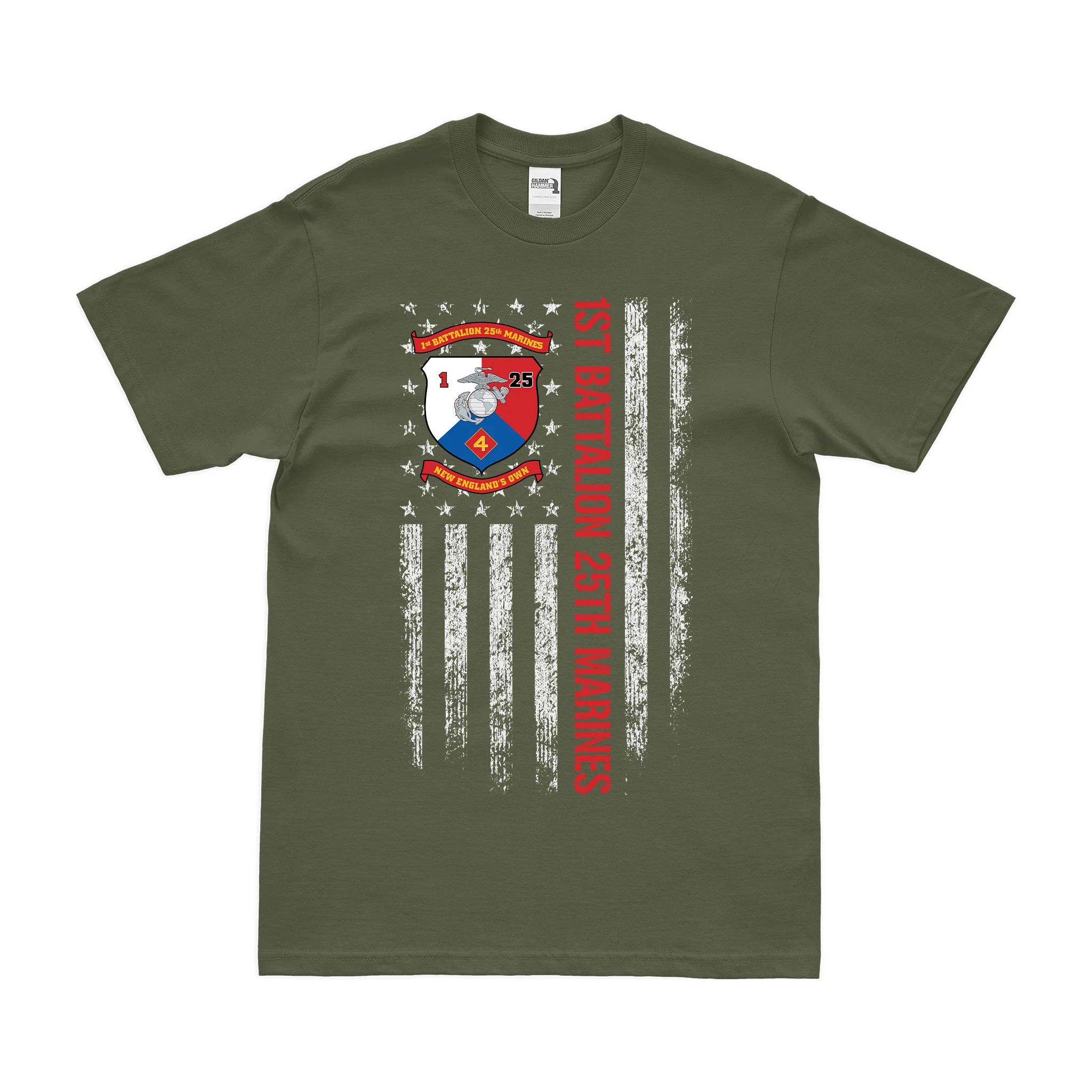 1st Bn 25th Marines (1/25 Marines) American Flag T-Shirt - Image 2