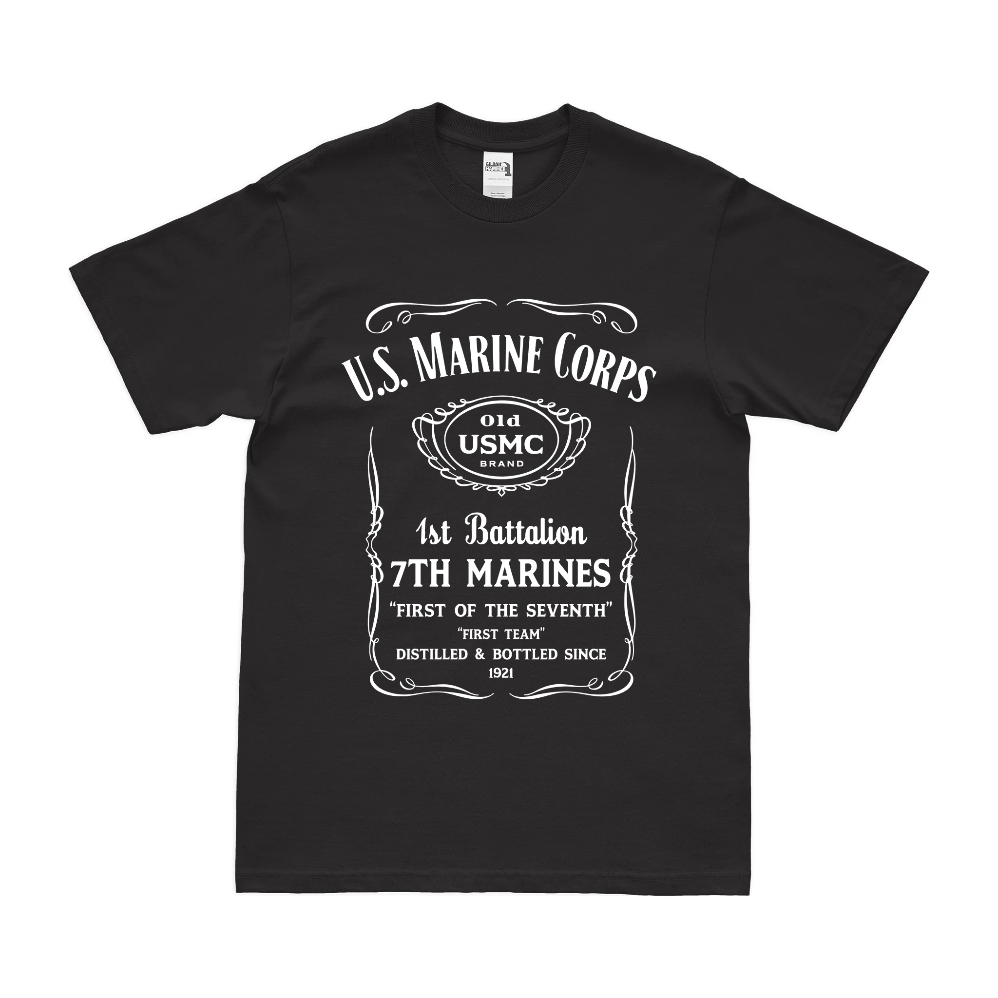 1st Battalion 7th Marines (1/7 Marines) Whiskey Label T-Shirt