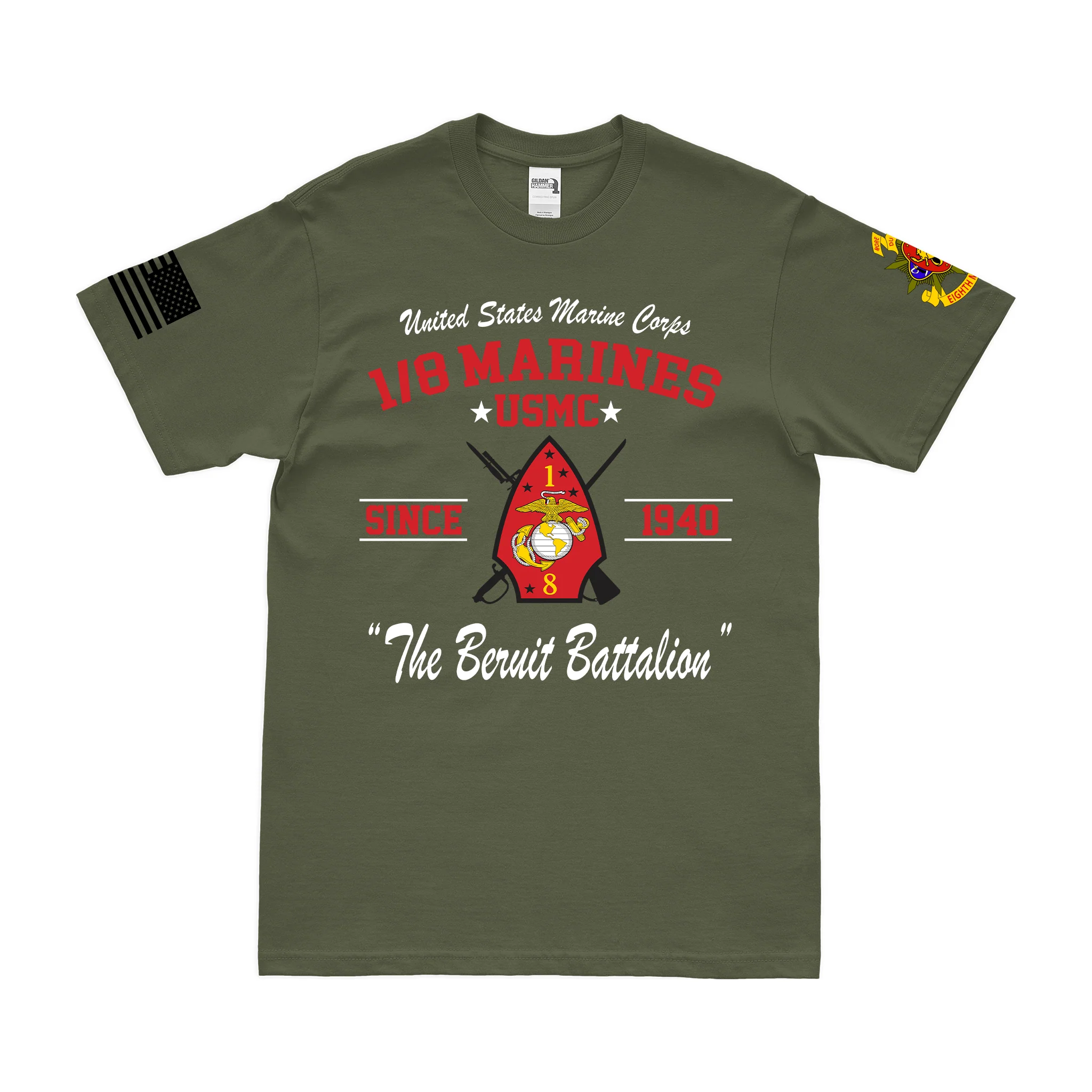 1st Battalion, 8th Marines (1/8) Since 1940 USMC Legacy T-Shirt - Image 4