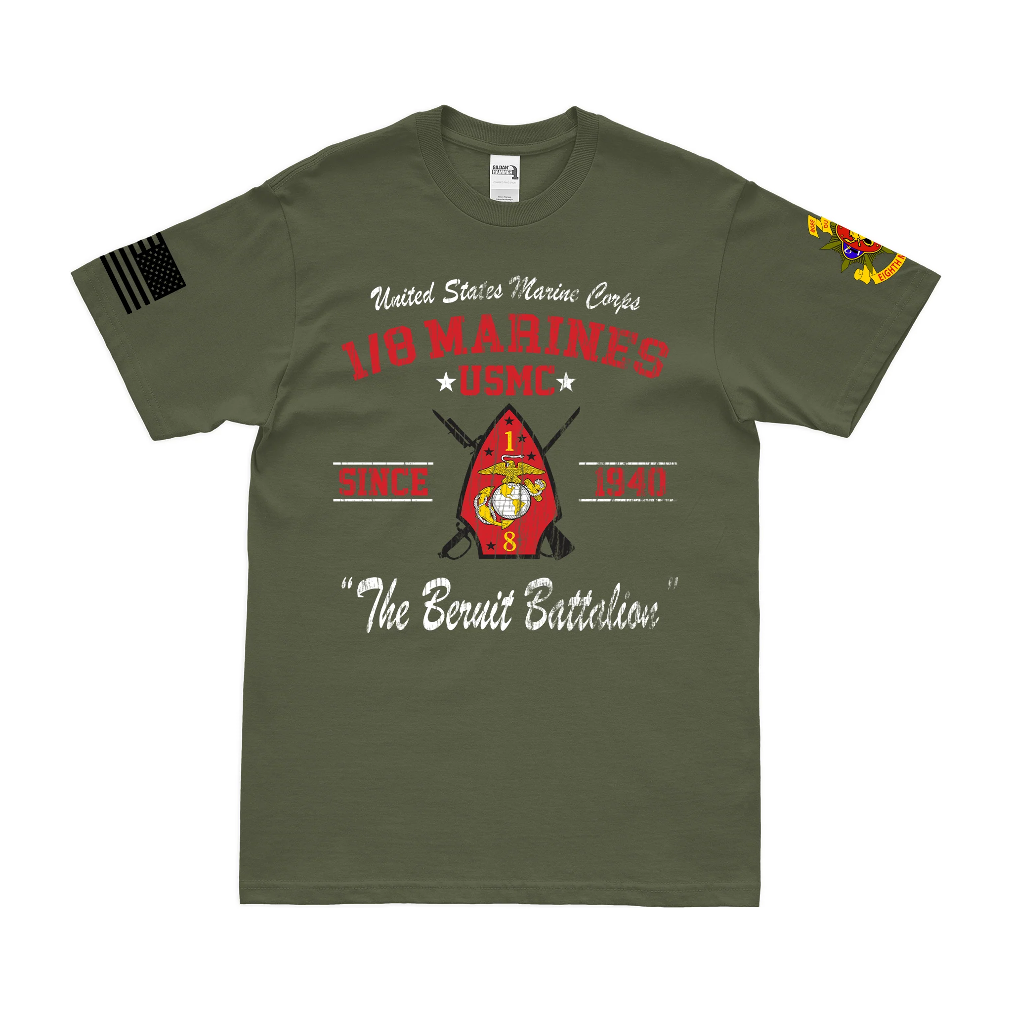 1st Battalion, 8th Marines (1/8) Since 1940 USMC Legacy T-Shirt - Image 8
