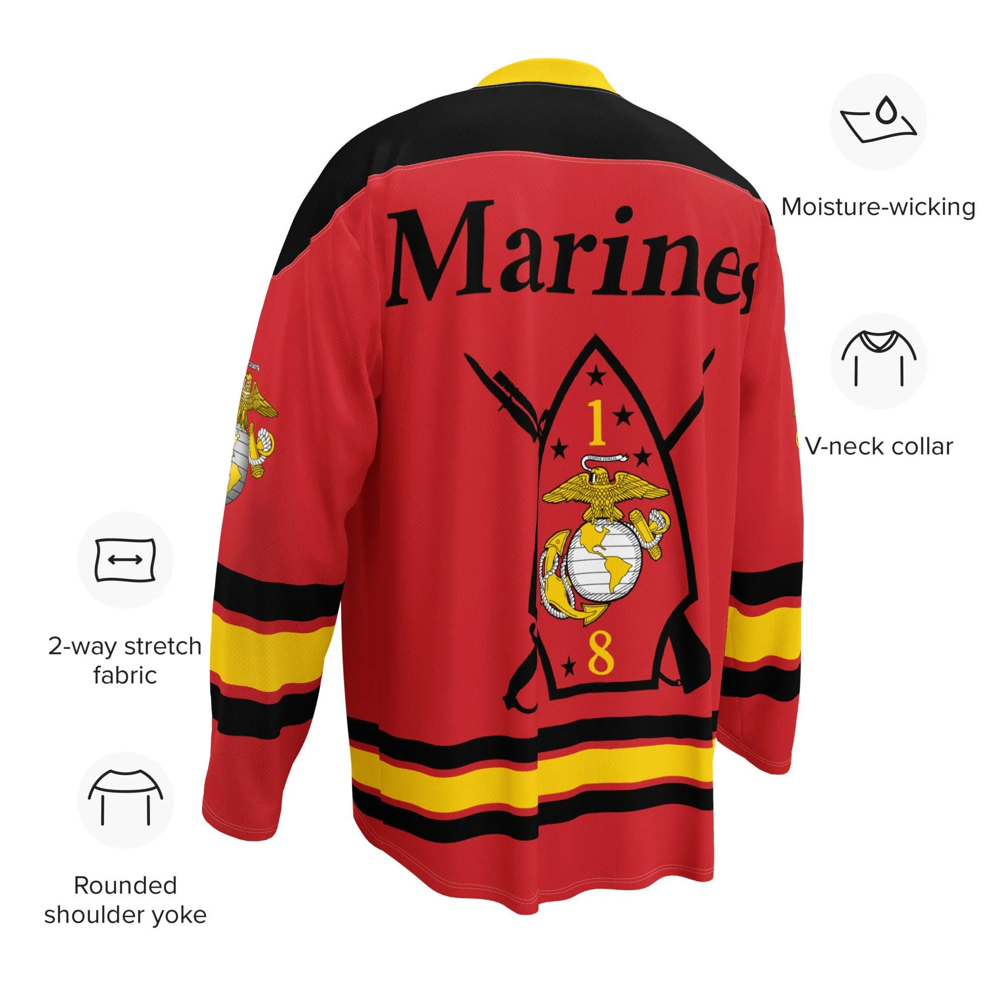 1st Bn 8th Marines (1/8 Marines) USMC Hockey Fan Jersey - Image 4