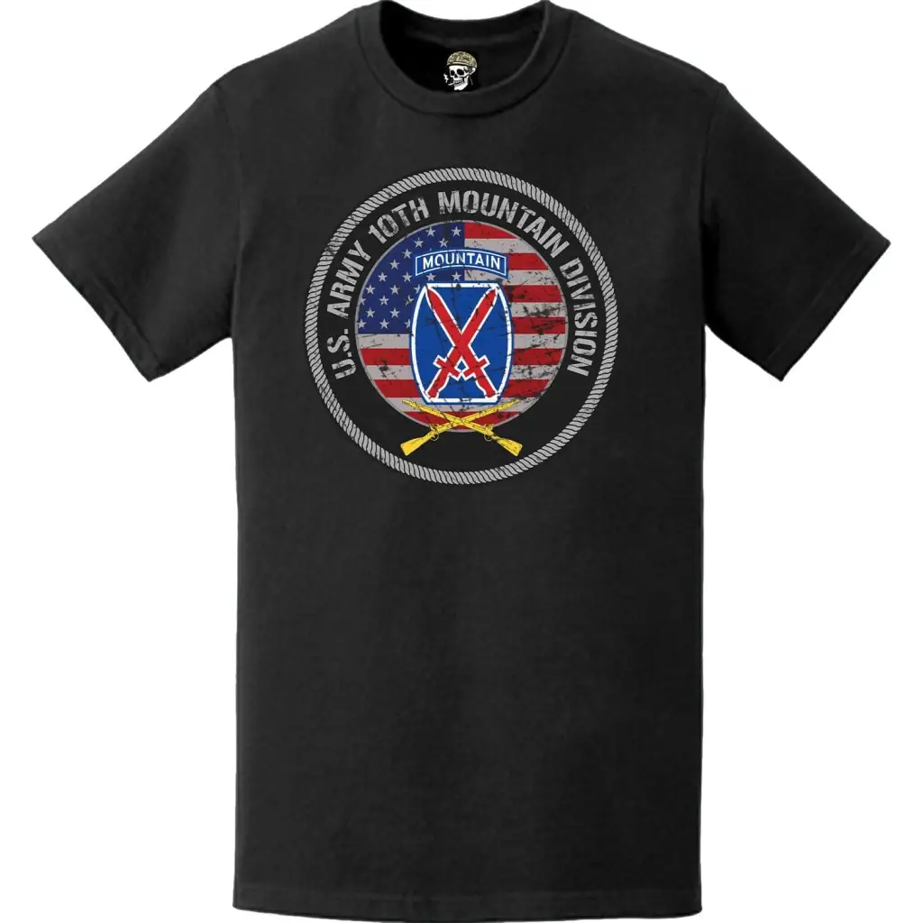 Patriotic 10th Mountain Division American Flag Distressed T-Shirt