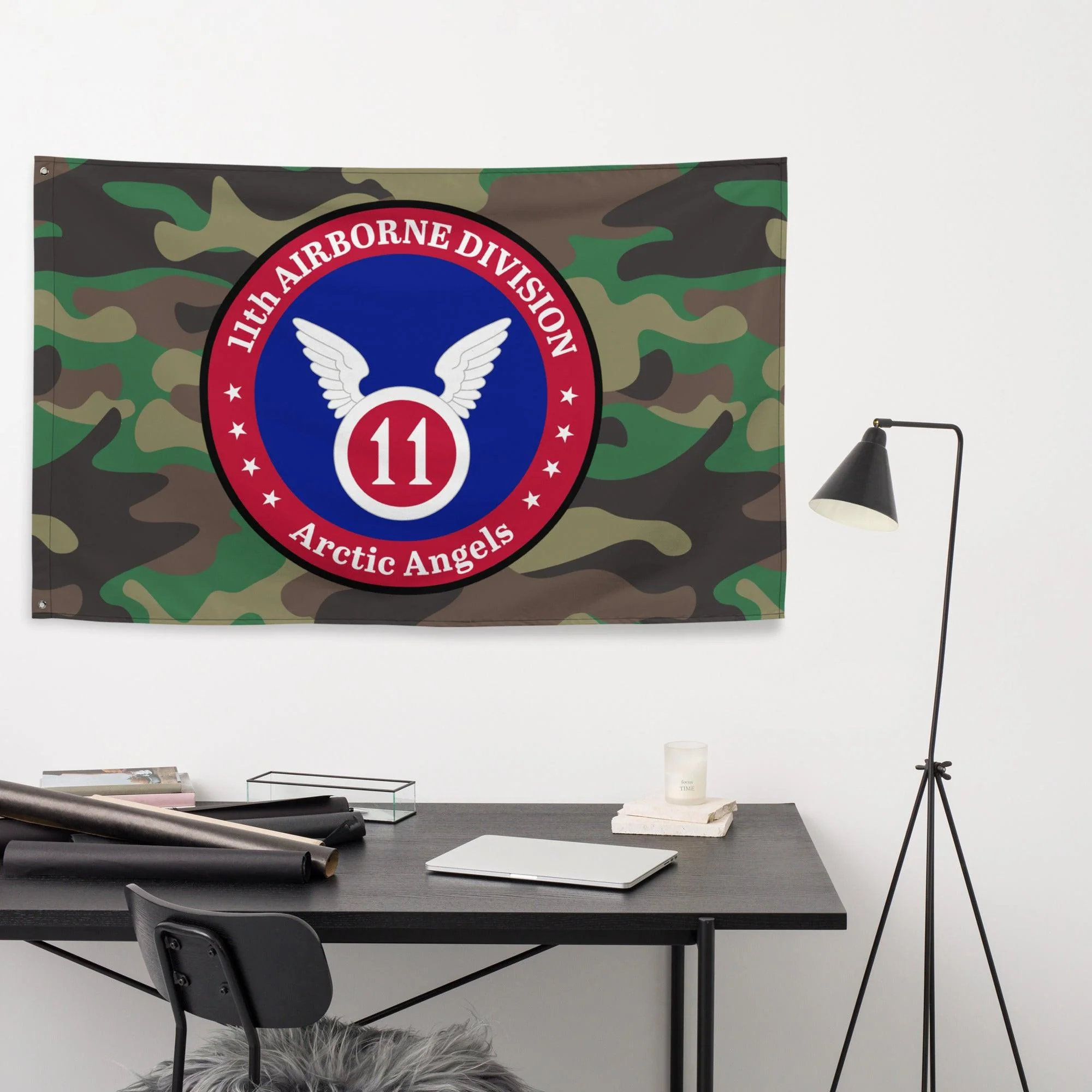 11th Airborne Division Emblem M81 Woodland Camo Flag - Image 2