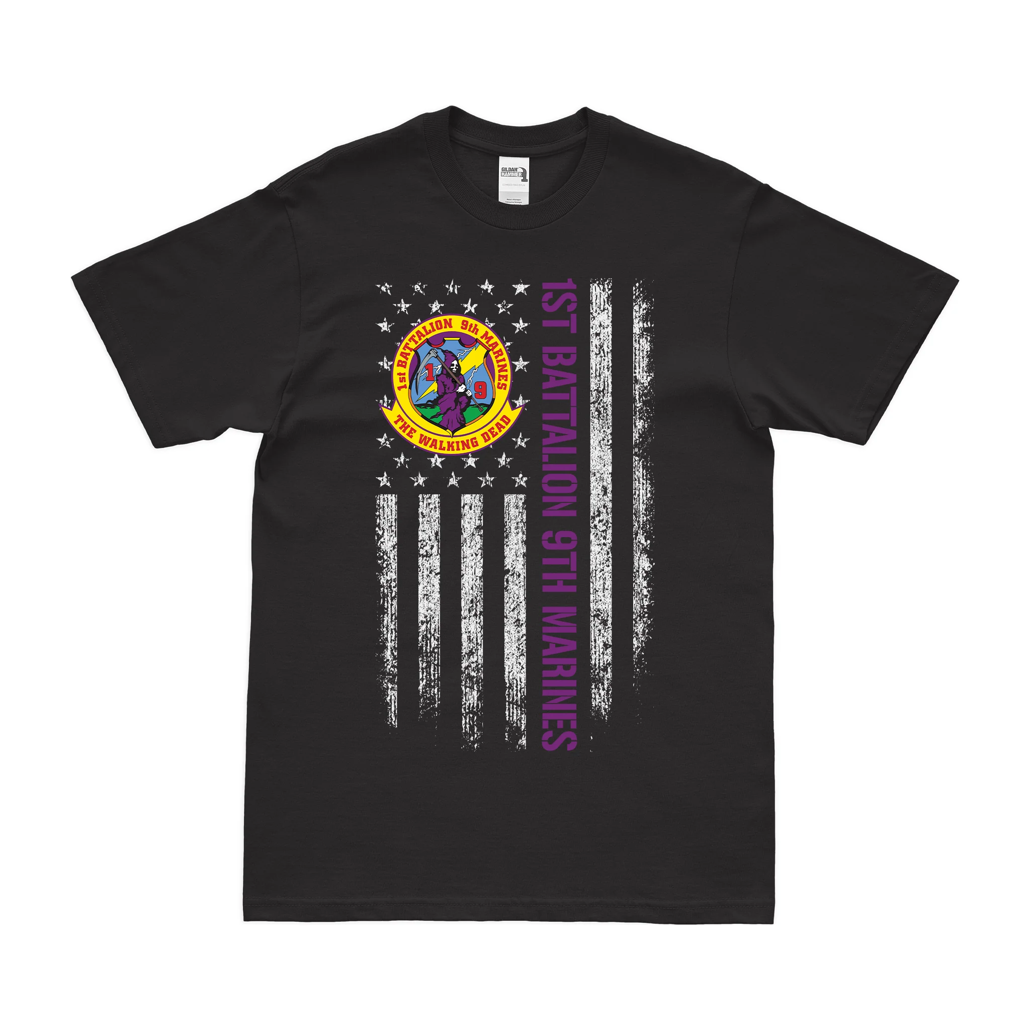 1st Bn 9th Marines (1/9 Marines) American Flag T-Shirt