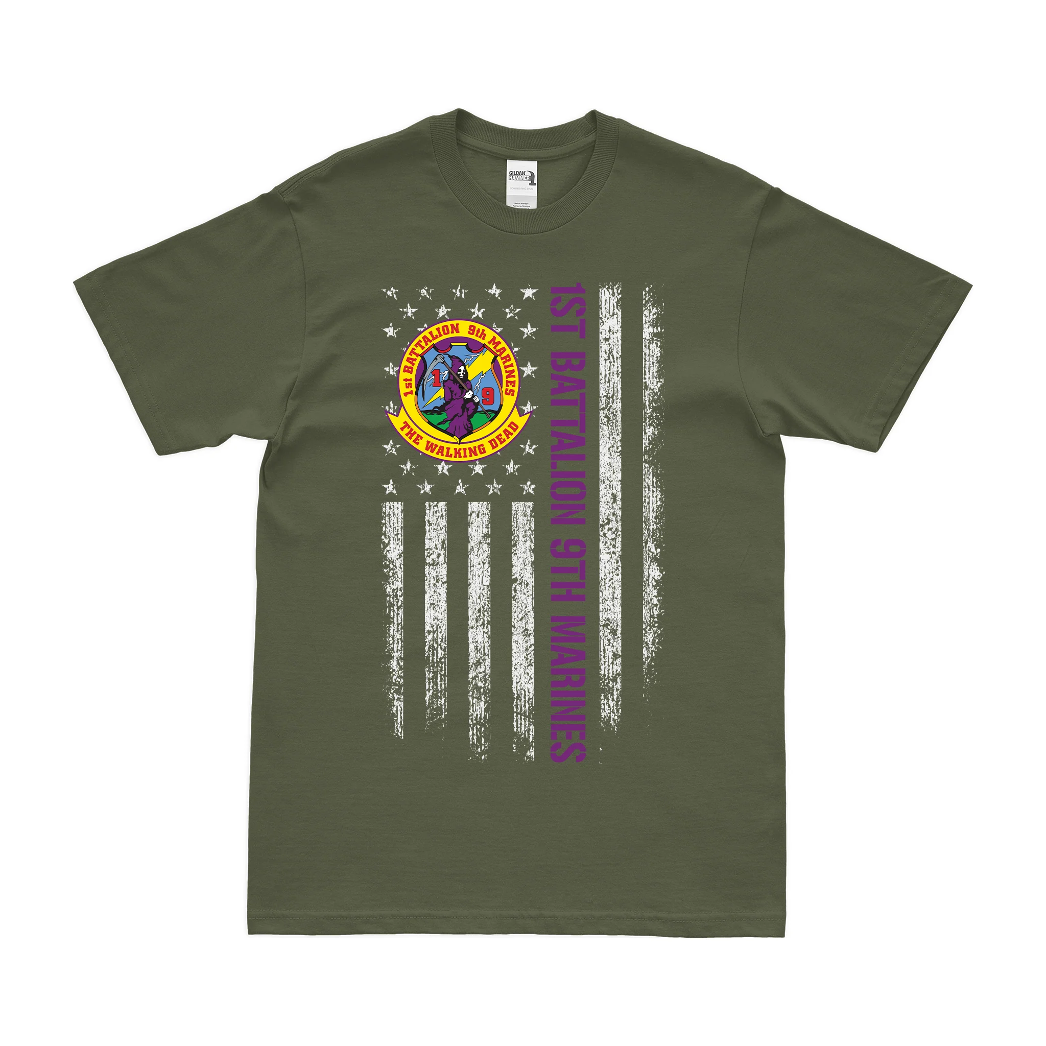 1st Bn 9th Marines (1/9 Marines) American Flag T-Shirt - Image 2