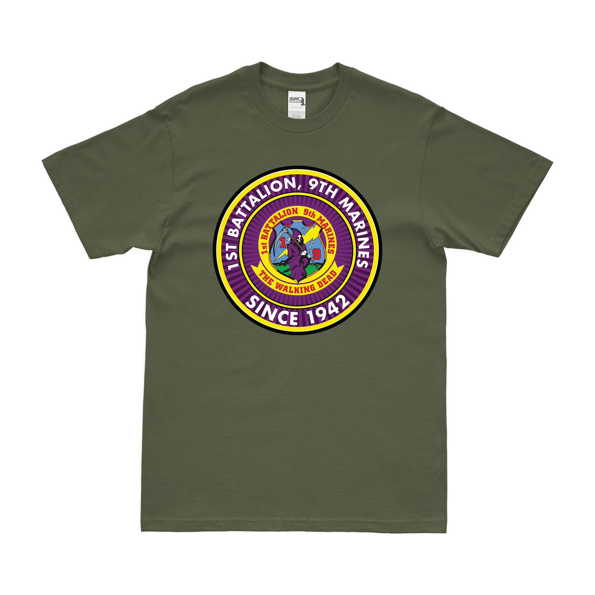 1st Bn 9th Marines (1/9 Marines) Since 1942 T-Shirt - Image 2