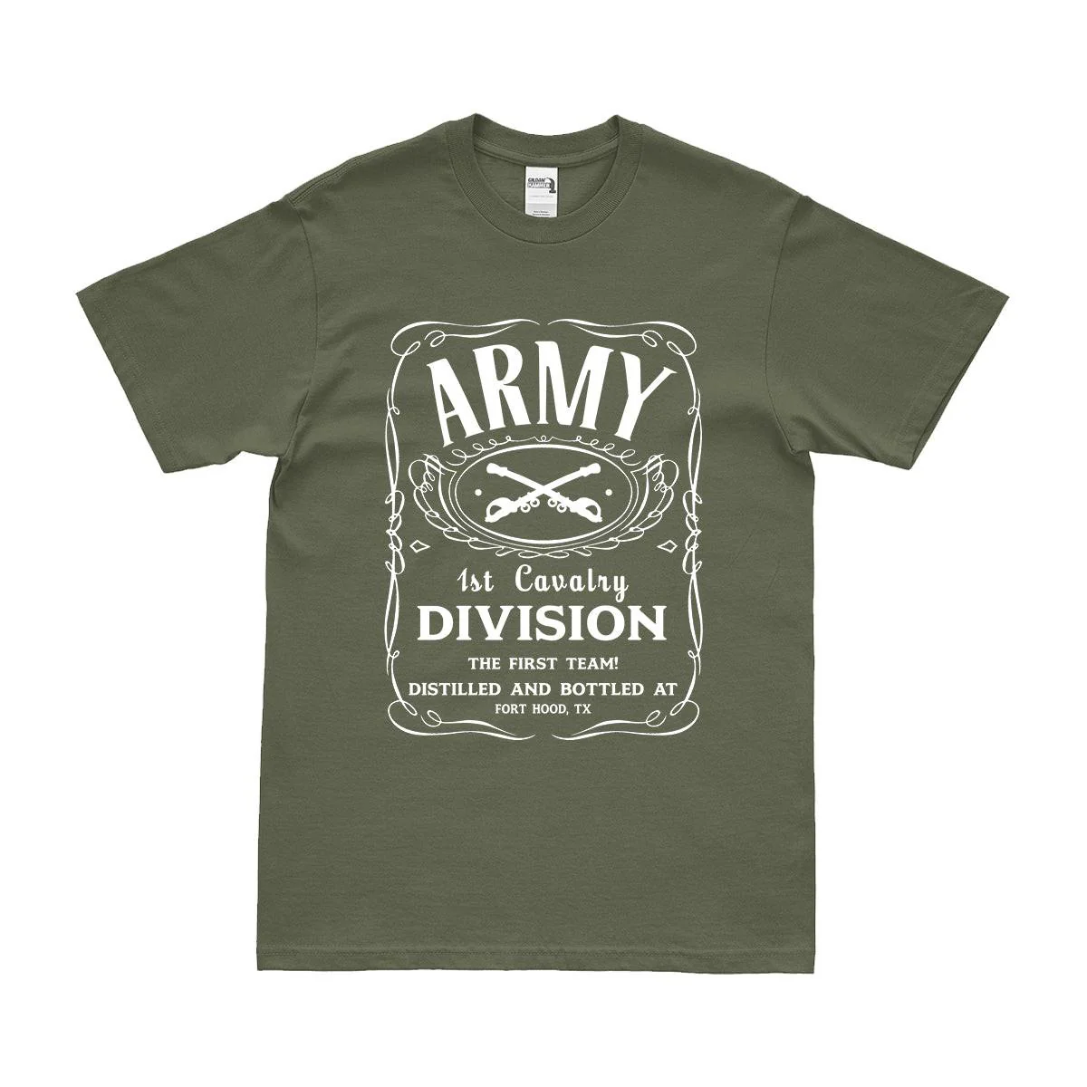 U.S. Army 1st Cavalry Division Whiskey Label T-Shirt - Image 2