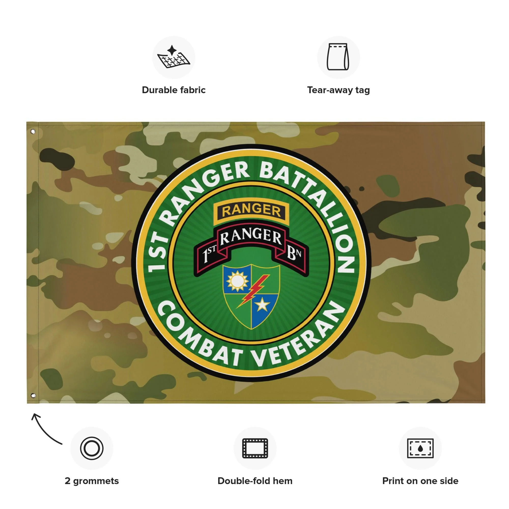 1st Ranger Battalion Combat Veteran Multicam Flag - Image 2