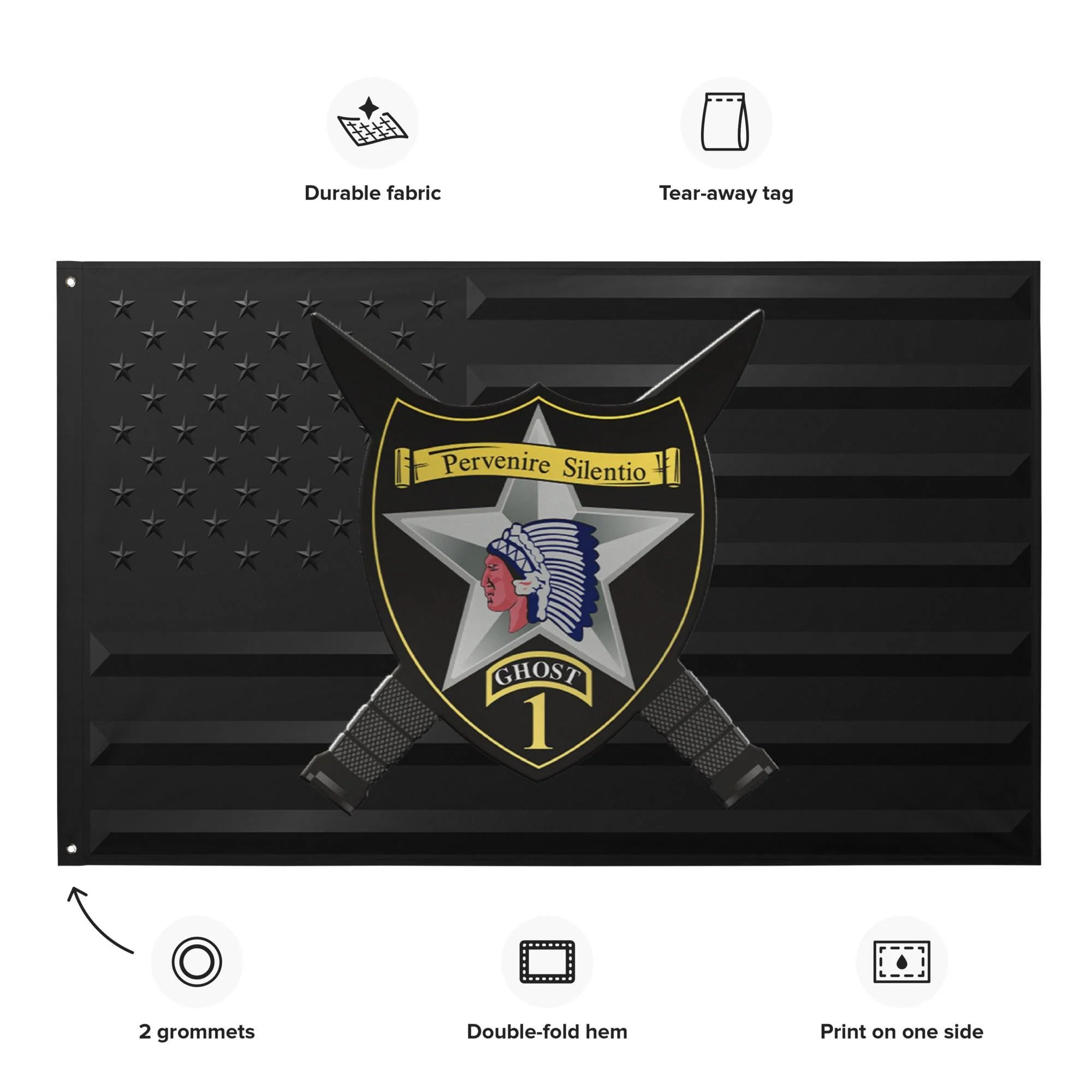 1st SBCT 2d ID "Ghost Brigade" Black American Flag - Image 2