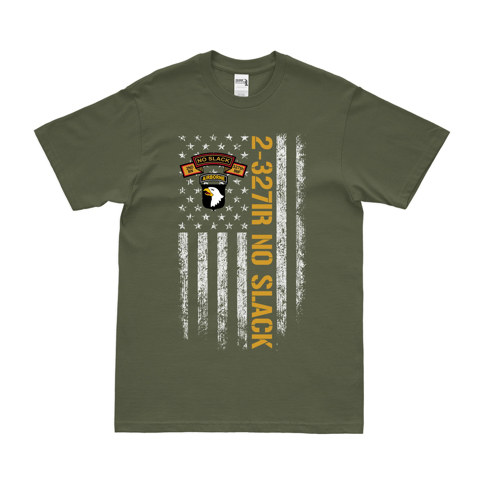 2-327 Infantry 'No Slack' American Flag T-Shirt - Image 2