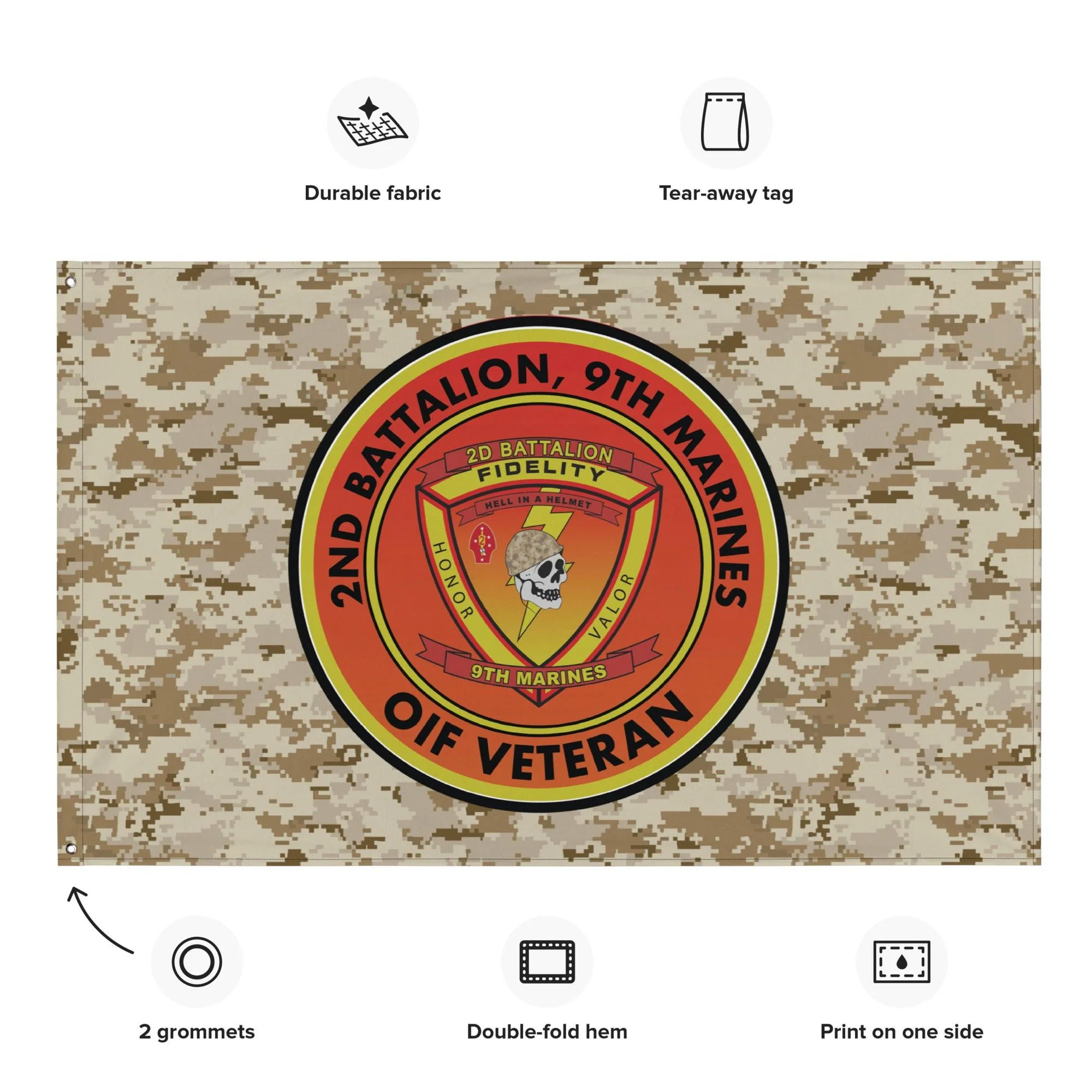 2/9 Marines OIF Veteran Emblem MARPAT Flag - Image 2