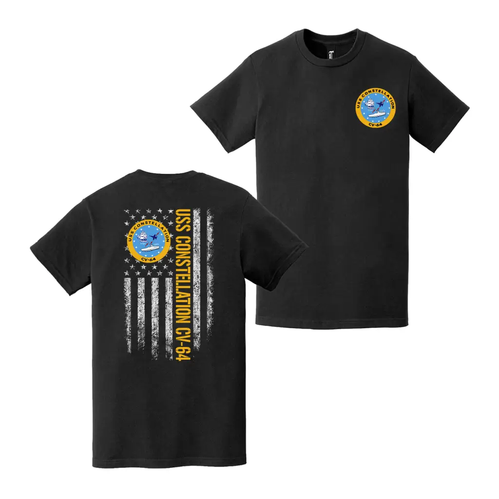 Double-Sided USS Constellation (CV/CVA-64) American Flag T-Shirt