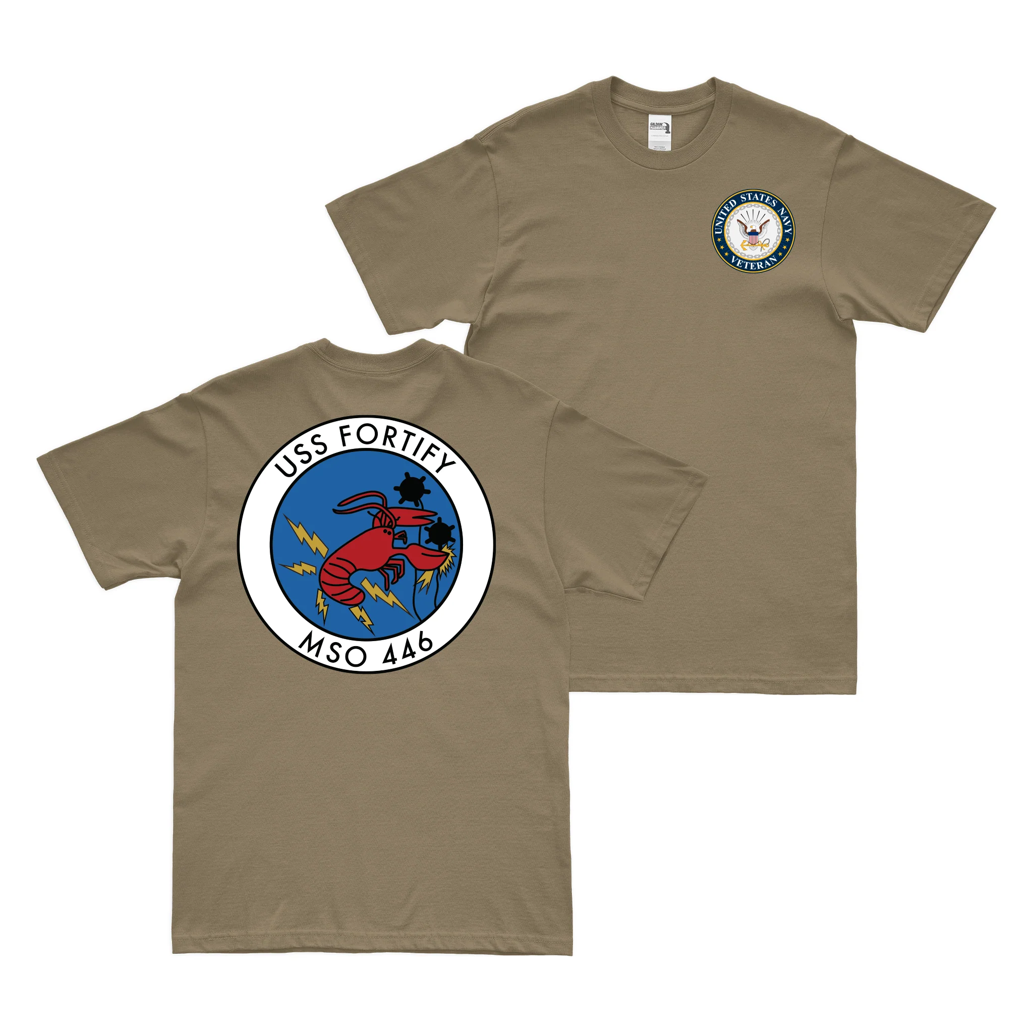 Double-Sided USS Fortify (MSO-446) Navy Veteran T-Shirt - Image 3