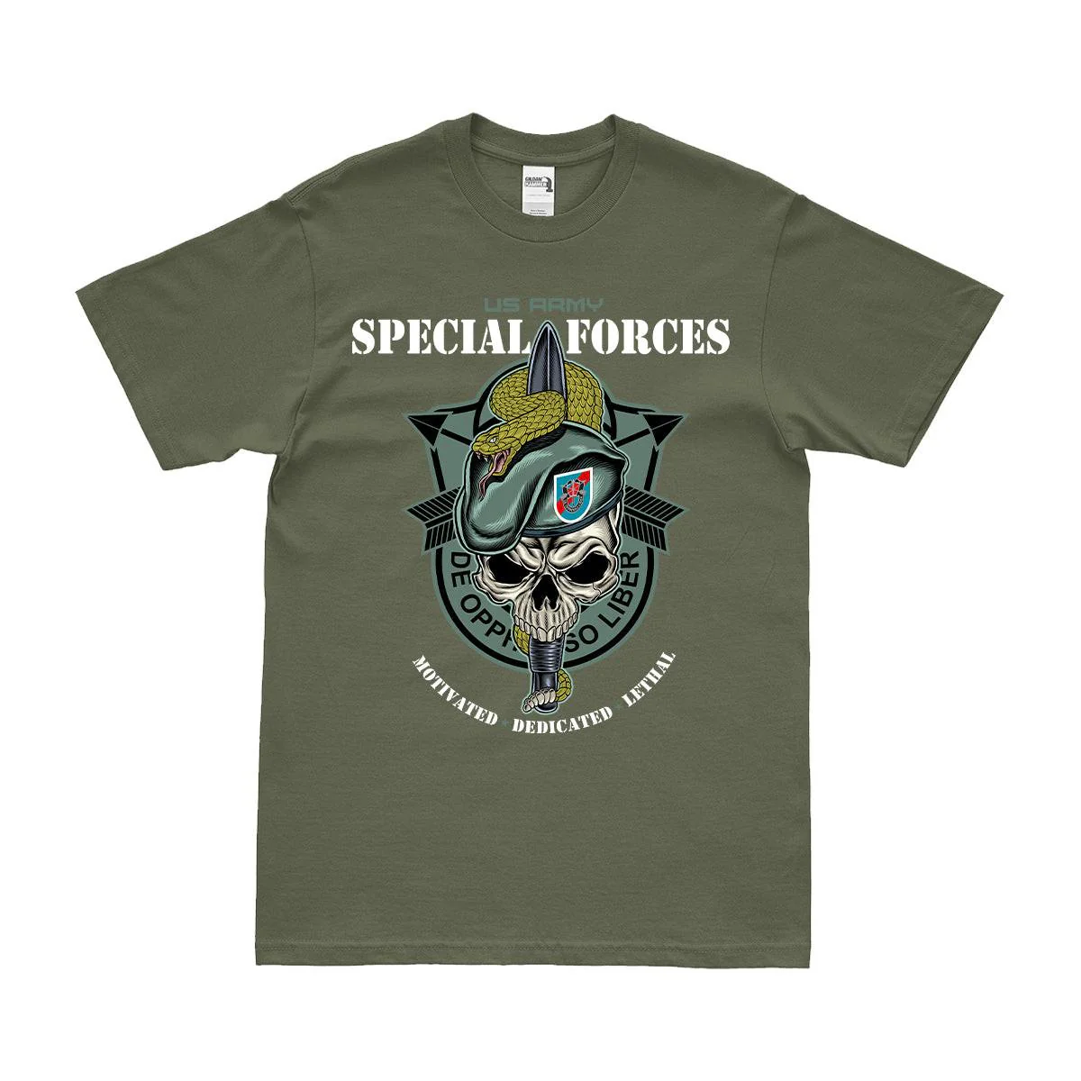 20th Special Forces Group (20th SFG) 'Snake Eaters' Skull T-Shirt - Image 2