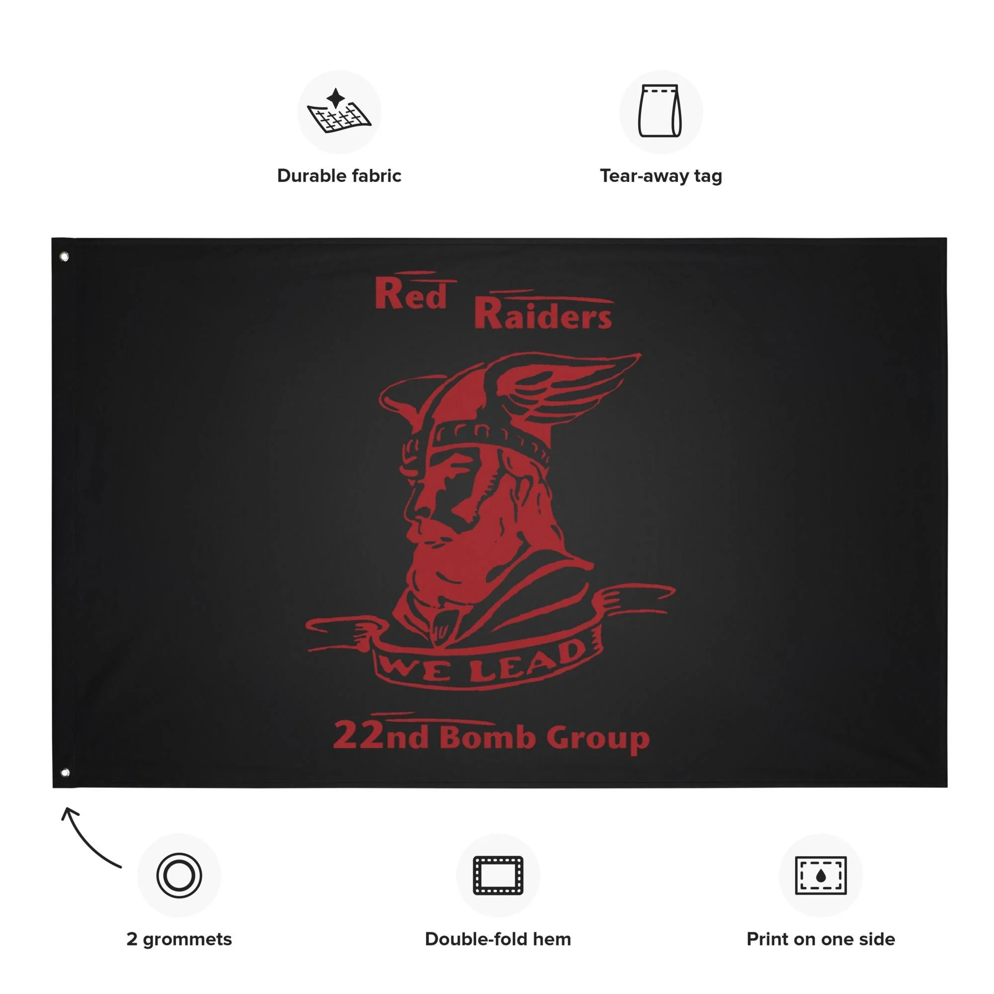 22nd Bomb Group "Red Raiders" WW2 Black Flag - Image 4