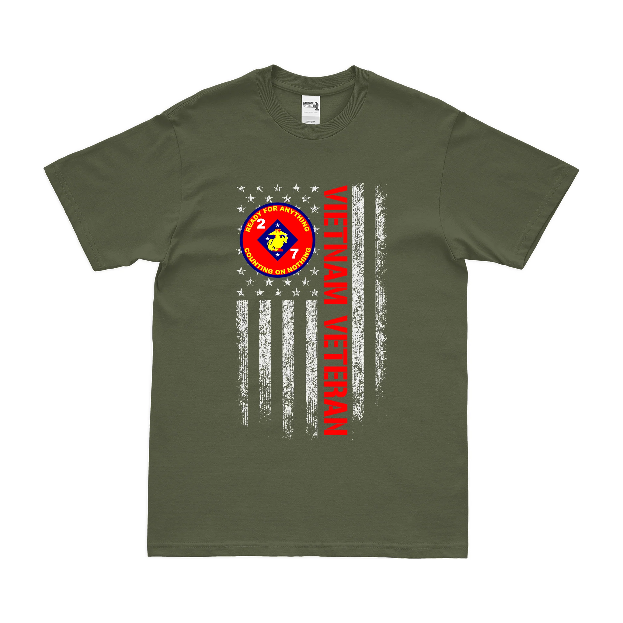 2/7 Marines Vietnam Veteran American Flag T-Shirt - Image 2