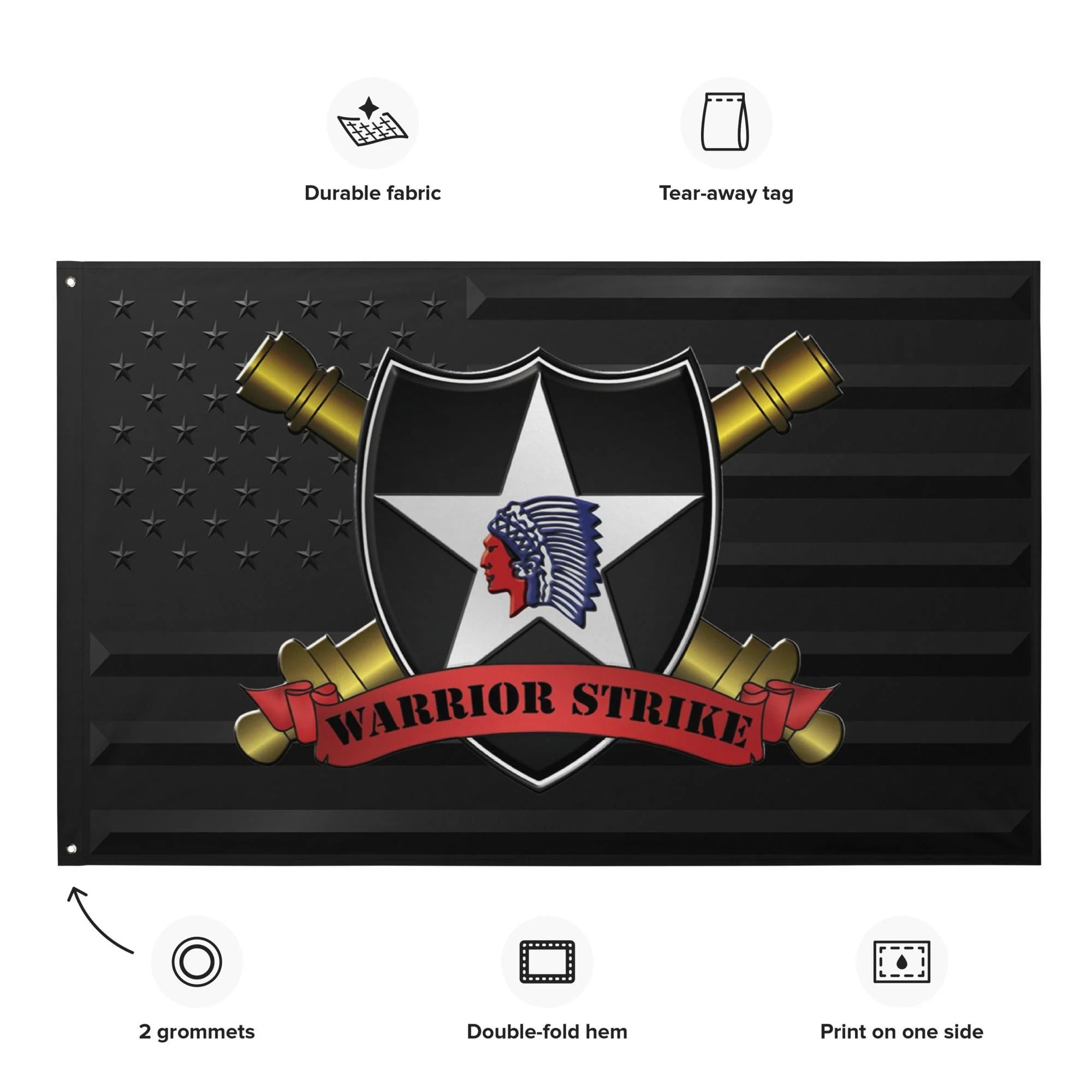 2d ID DIVARTY "Warrior Strike" Black American Flag - Image 2