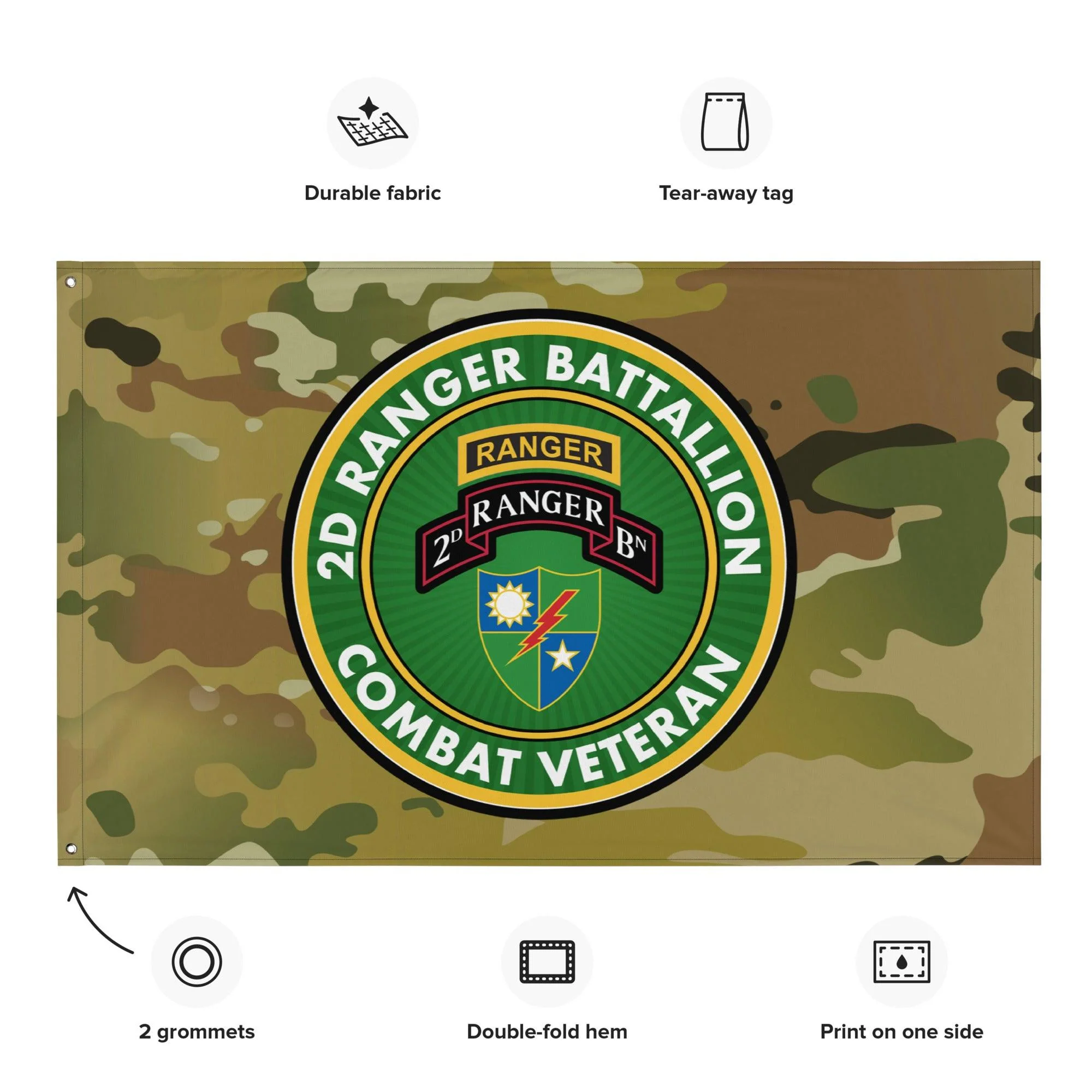 2d Ranger Battalion Combat Veteran Multicam Flag - Image 2