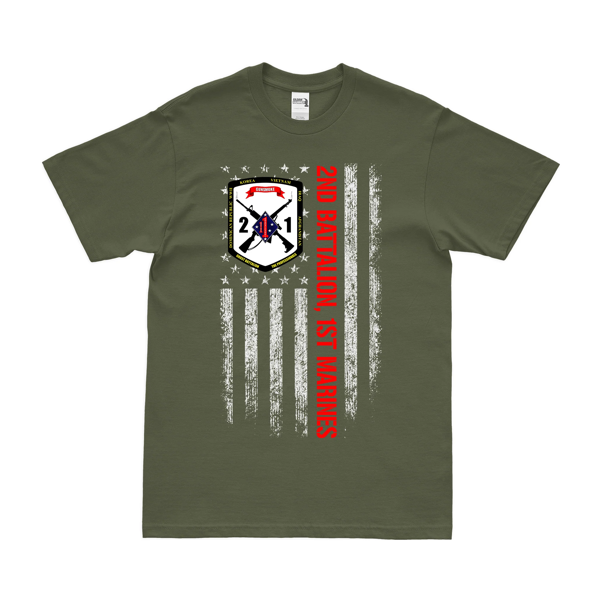 2nd Bn 1st Marines (2/1 Marines) American Flag T-Shirt - Image 2