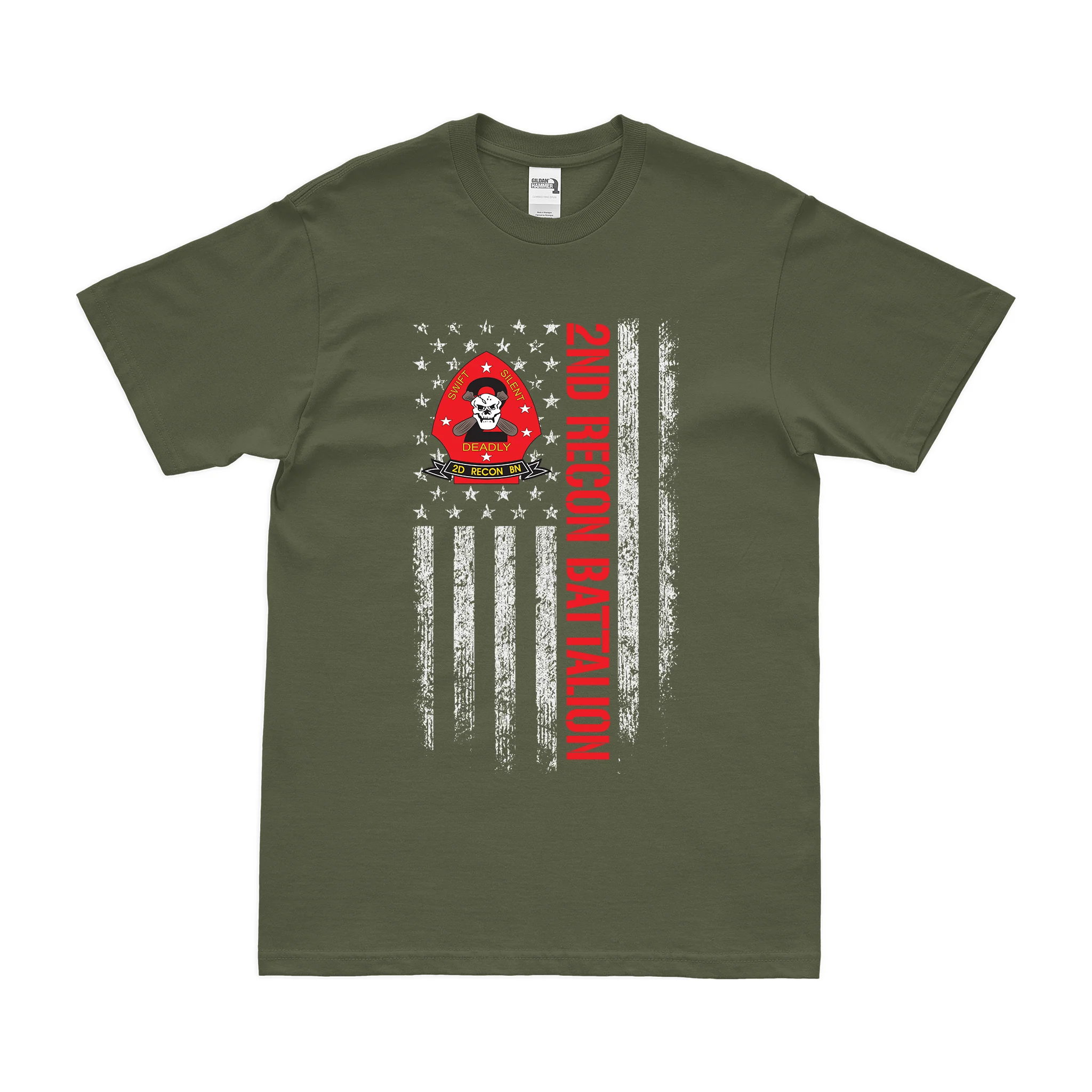 2nd Recon Battalion USMC American Flag T-Shirt - Image 2