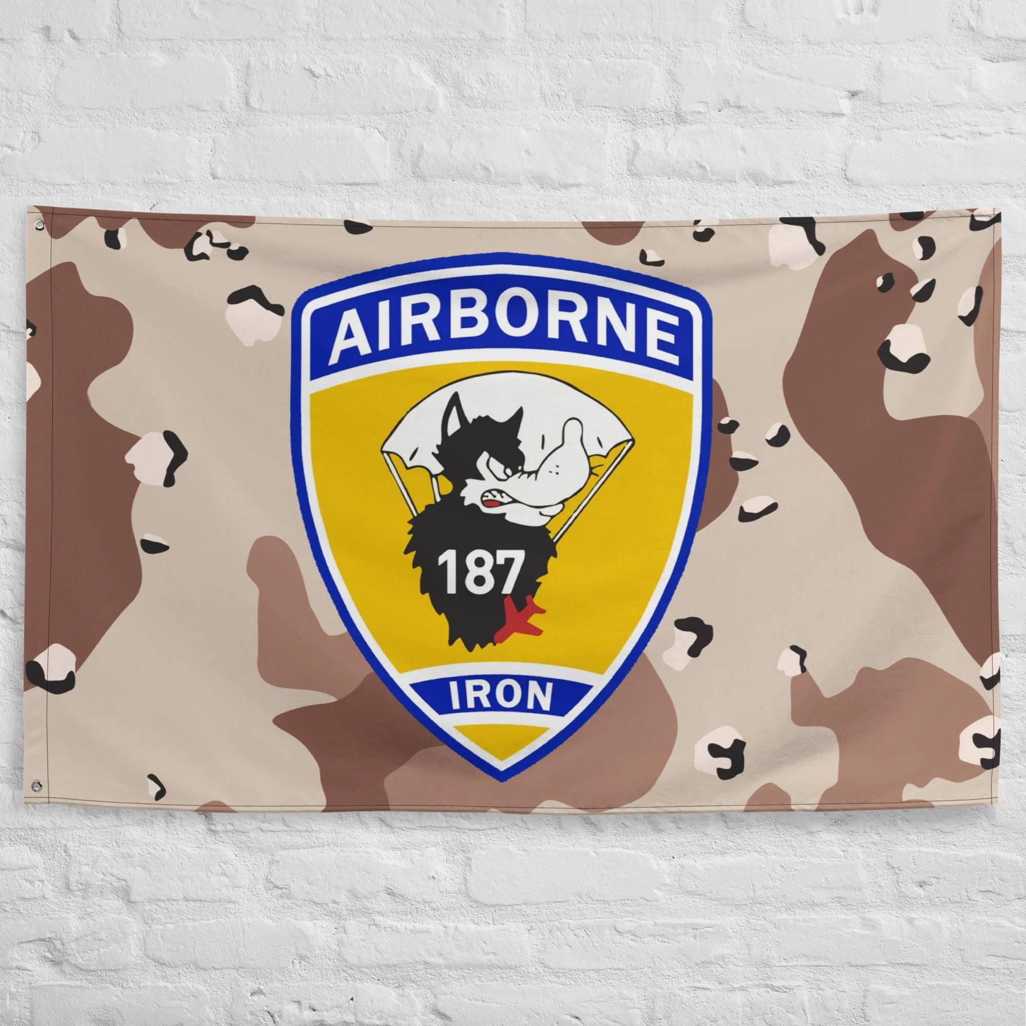 3-187 Infantry Iron Rakkasans Chocolate-Chip Camo Wall Flag - Image 3