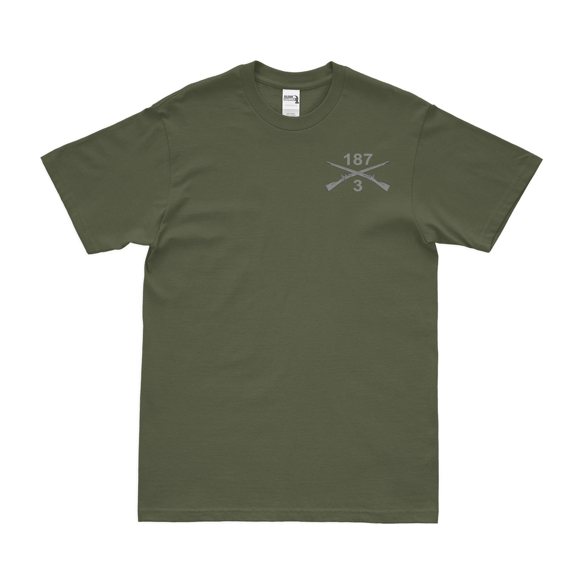 3-187 Infantry Regiment Left Chest Crossed Rifles T-Shirt - Image 2