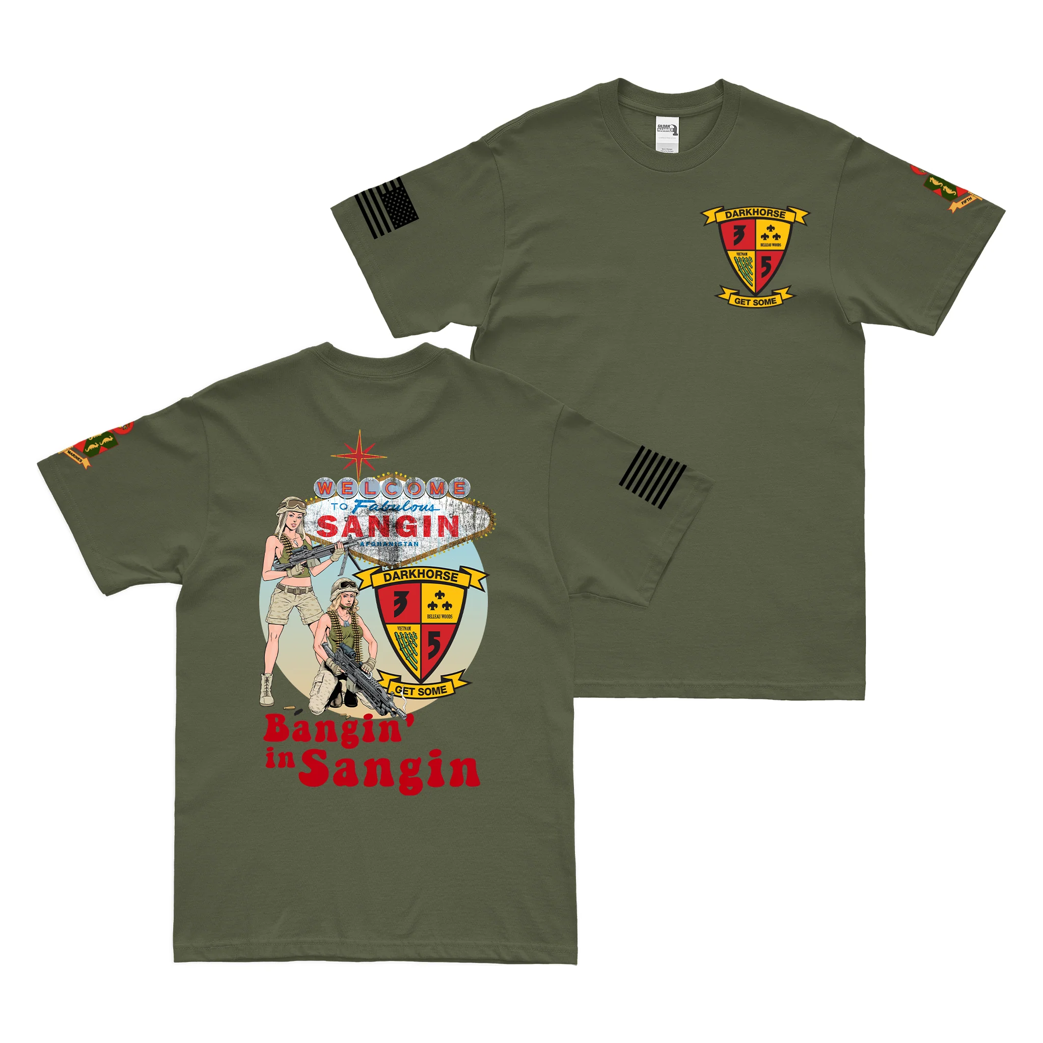 3rd Battalion 5th Marines Bangin' in Sangin OEF Afghanistan Veteran T-Shirt - Image 4