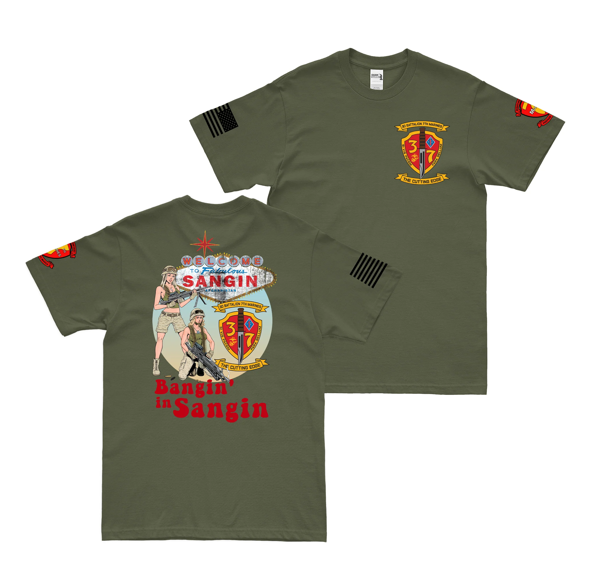 3rd Battalion 7th Marines Bangin' in Sangin Operation Enduring Freedom Afghanistan Veteran T-Shirt - Image 4