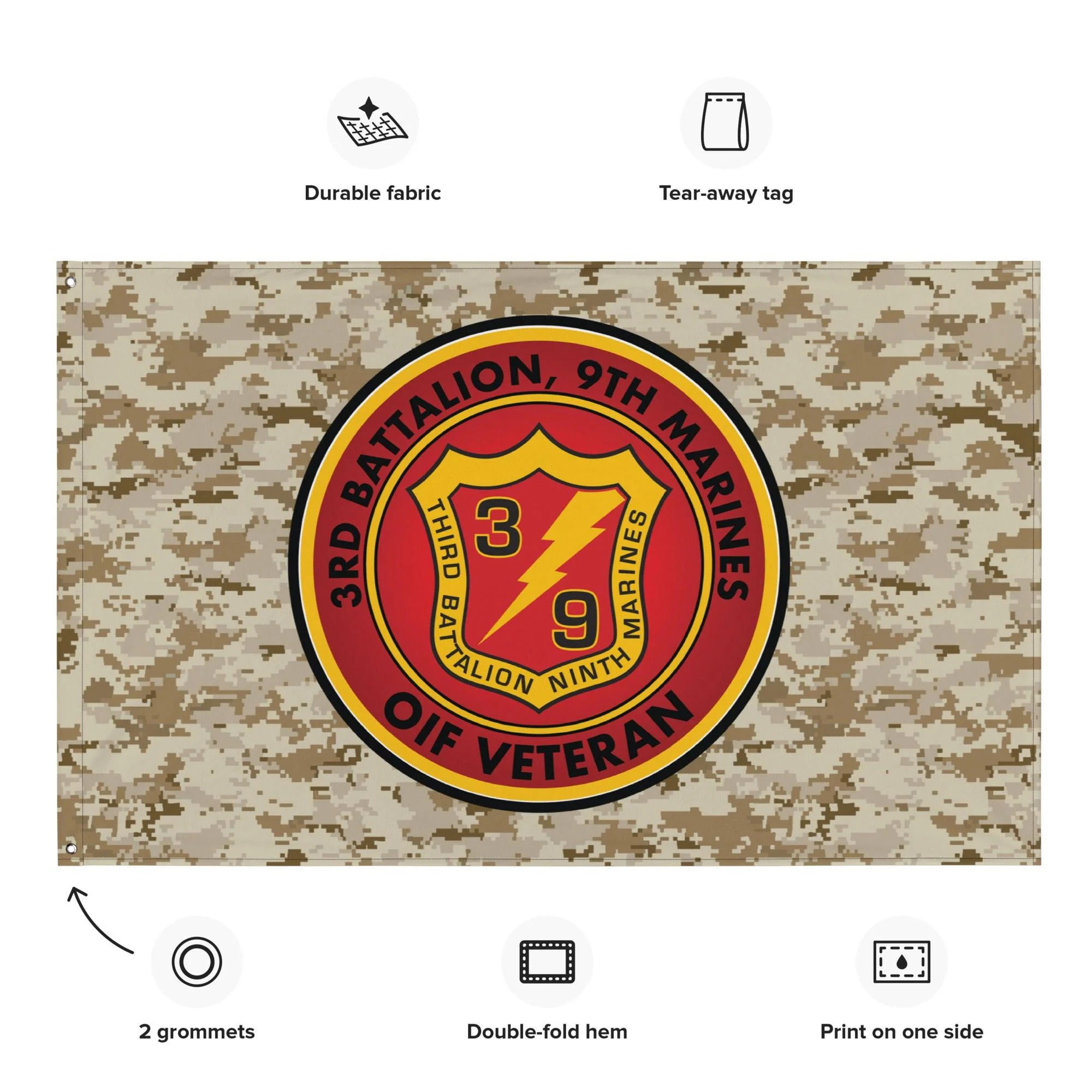 3/9 Marines OIF Veteran Emblem MARPAT Flag - Image 2