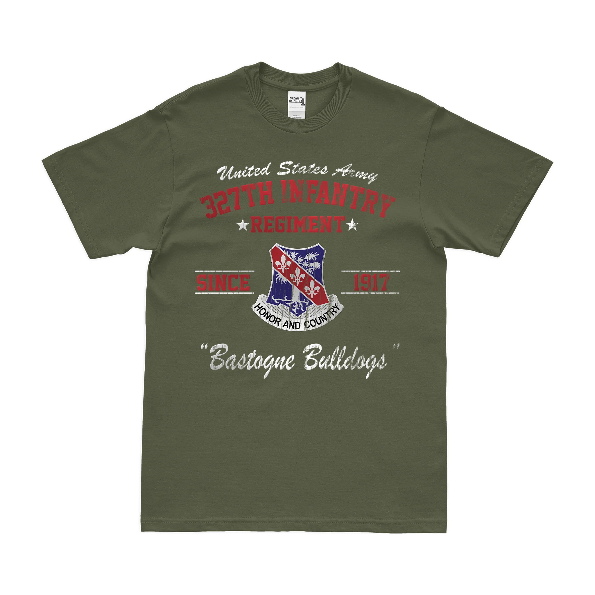 327th Infantry Regiment "Bastogne Bulldogs" Since 1917 T-Shirt - Image 4