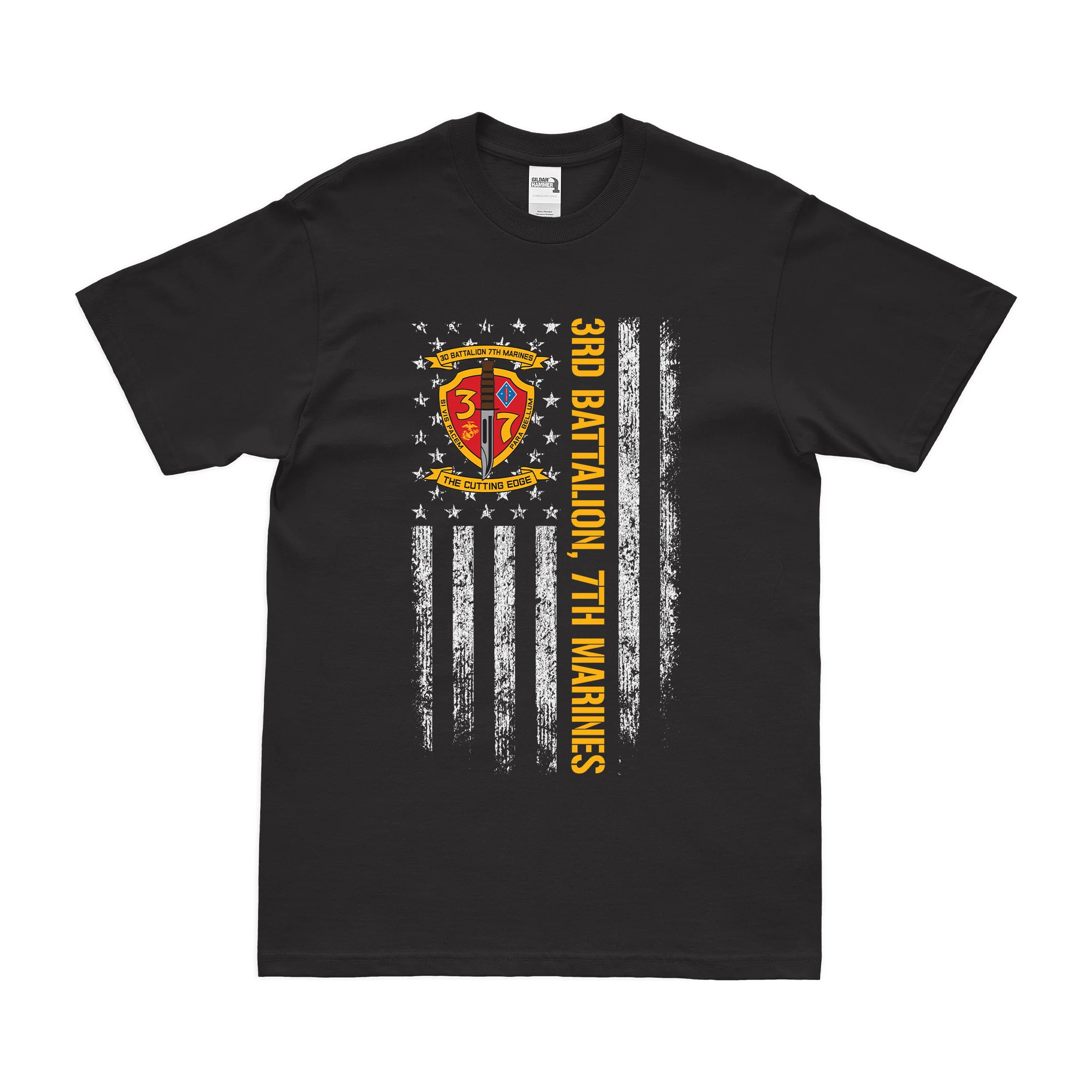 3/7 Marines American Flag Orange Text T-Shirt