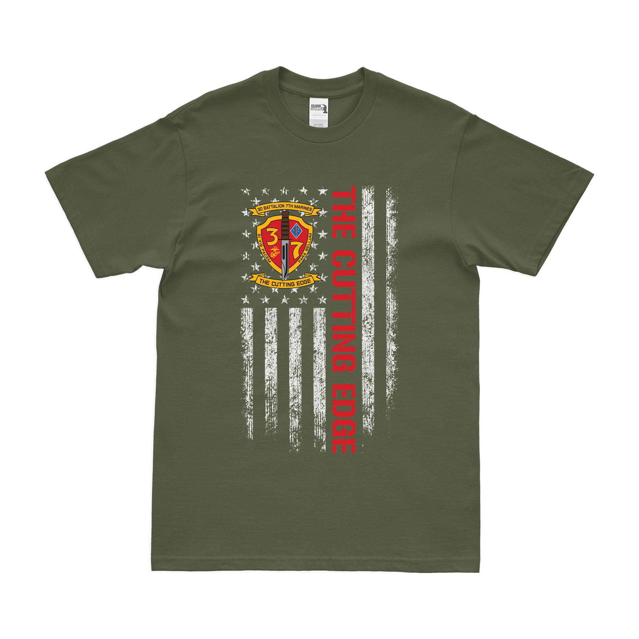 3/7 Marines 'Cutting Edge' American Flag T-Shirt - Image 2
