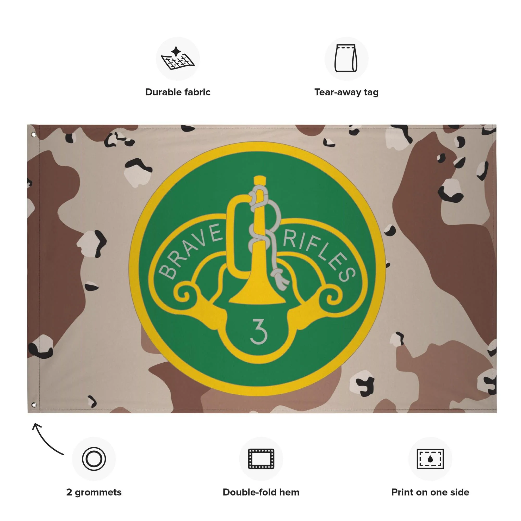 3d Cavalry Regiment SSI Chocolate-Chip Camo Wall Flag - Image 2
