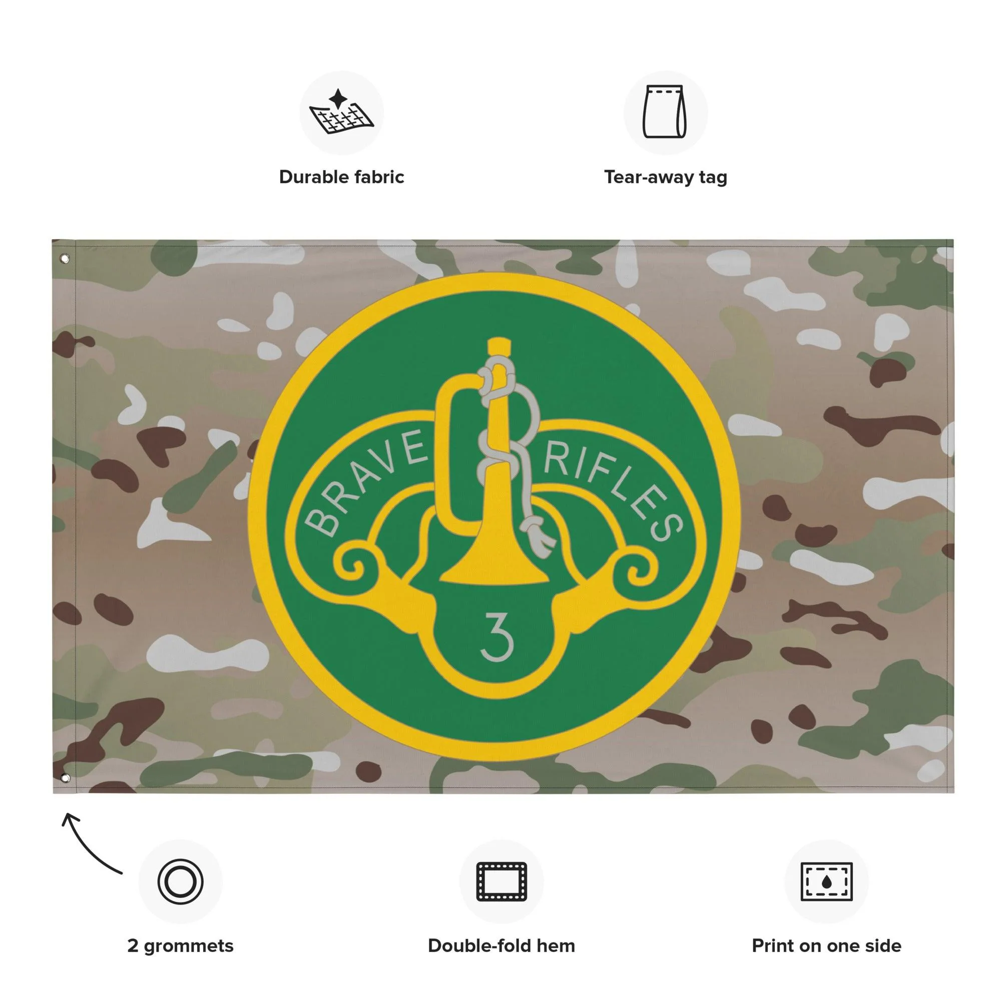 3d Cavalry Regiment SSI Multicam Camo Wall Flag - Image 2