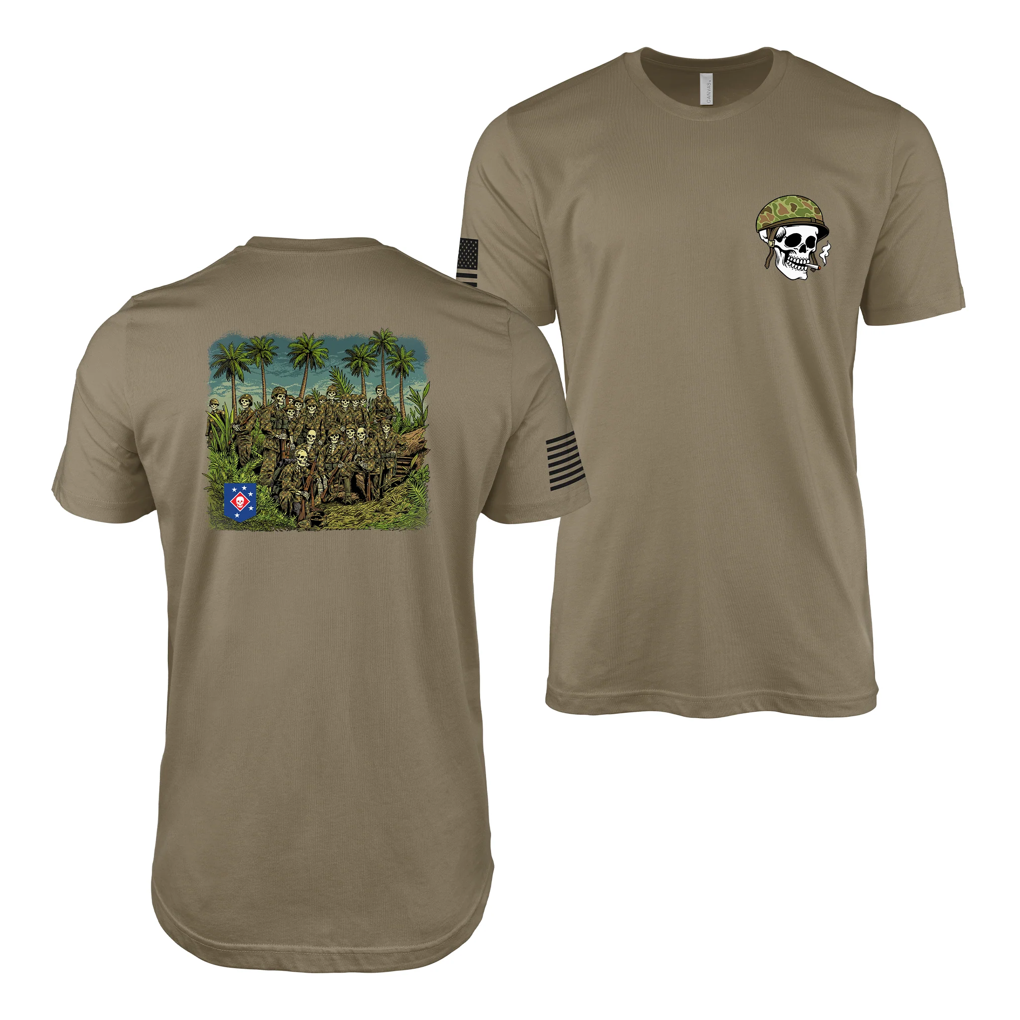 3d Marine Raider Bn Bougainville Campaign WW2 Skull T-Shirt - Image 2