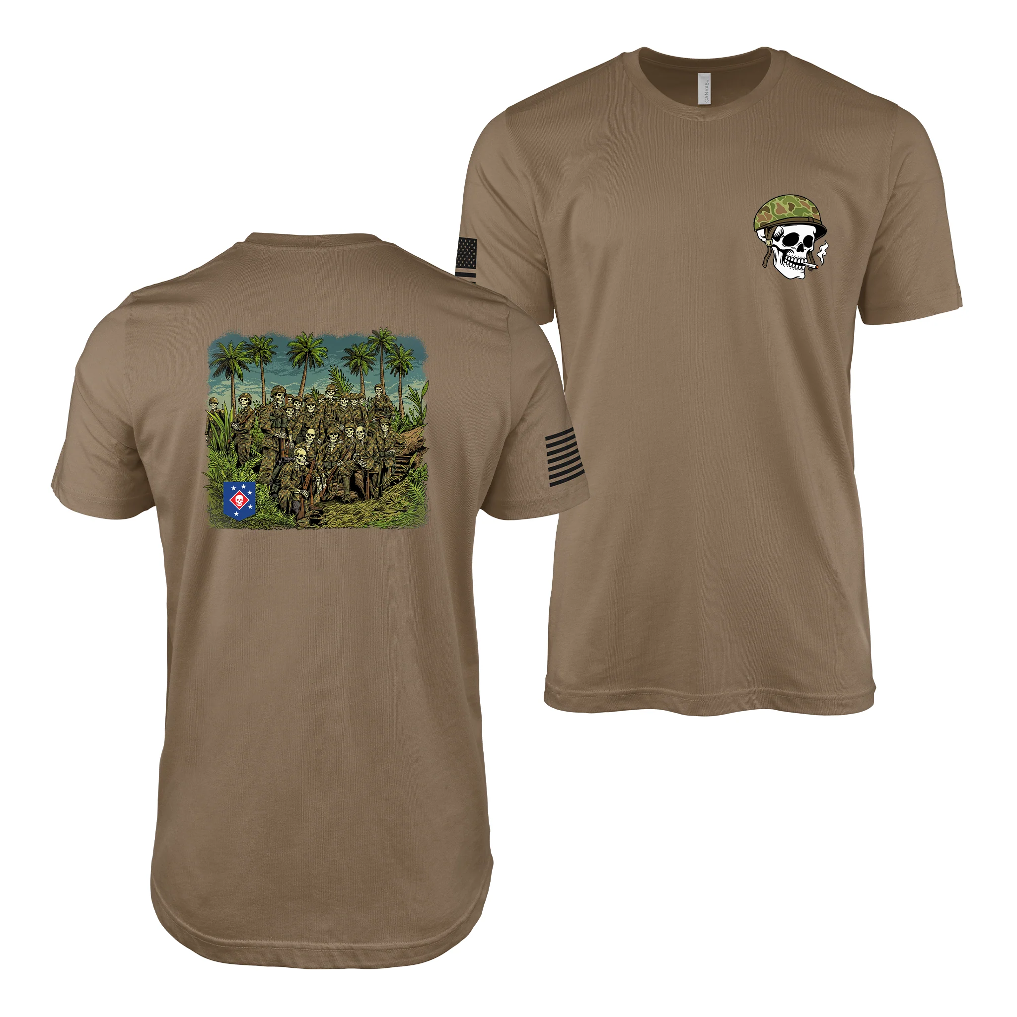 3d Marine Raider Bn Bougainville Campaign WW2 Skull T-Shirt - Image 3