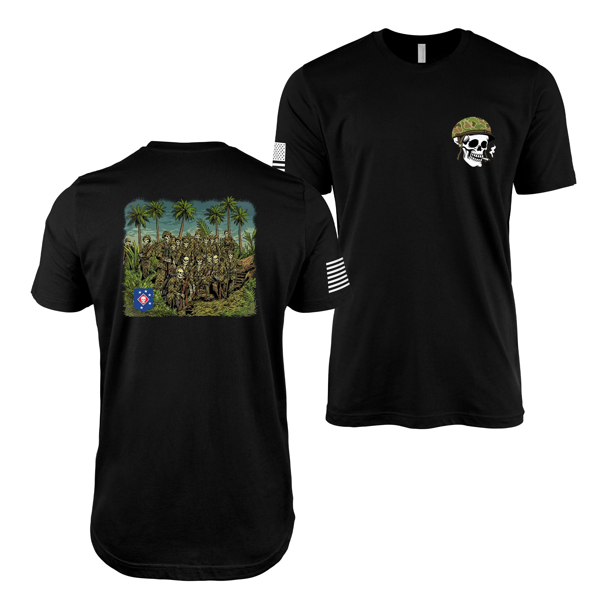 3d Marine Raider Bn Bougainville Campaign WW2 Skull T-Shirt - Image 4