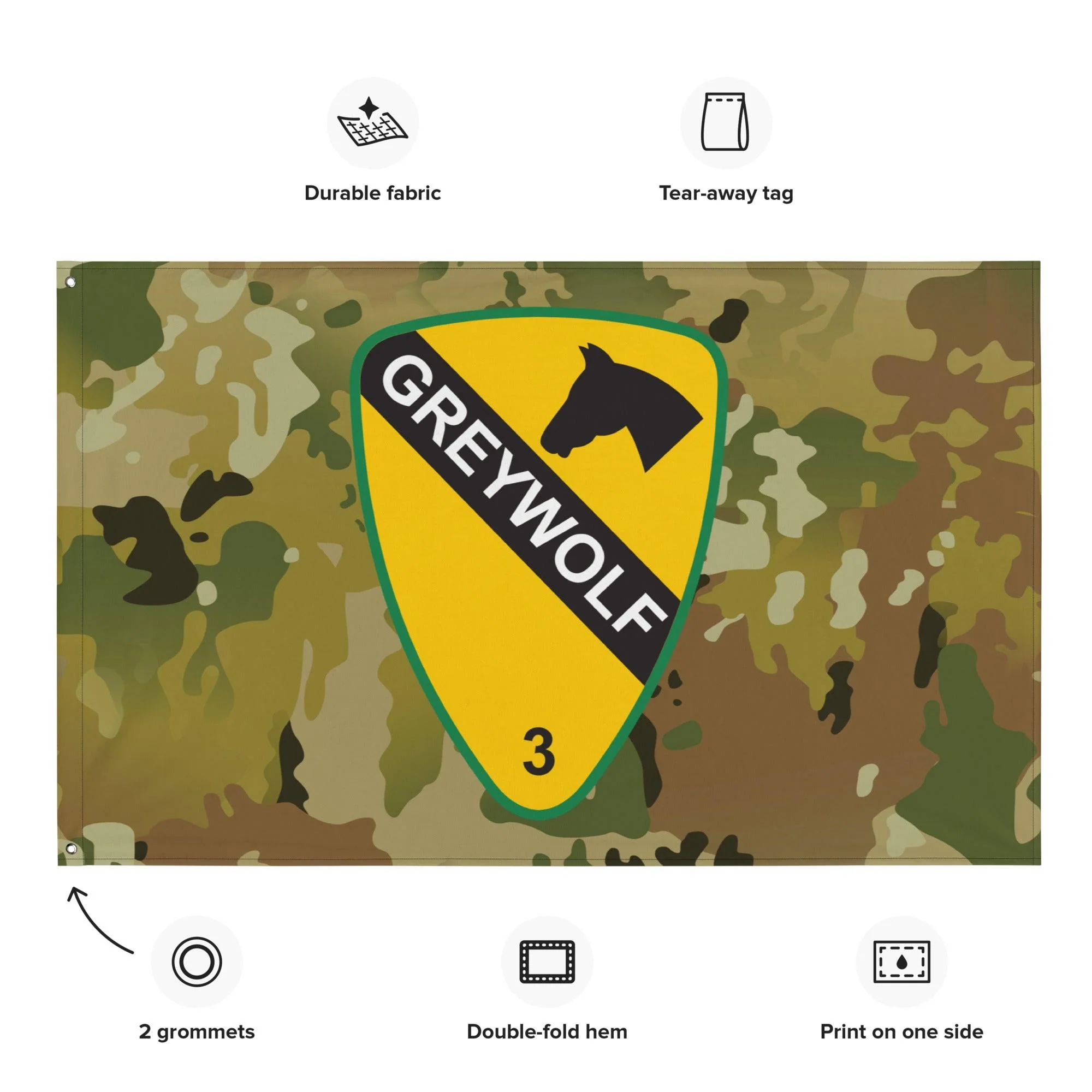 3rd BCT, 1st Cavalry Division 'GreyWolf' OCP Camo Flag - Image 2