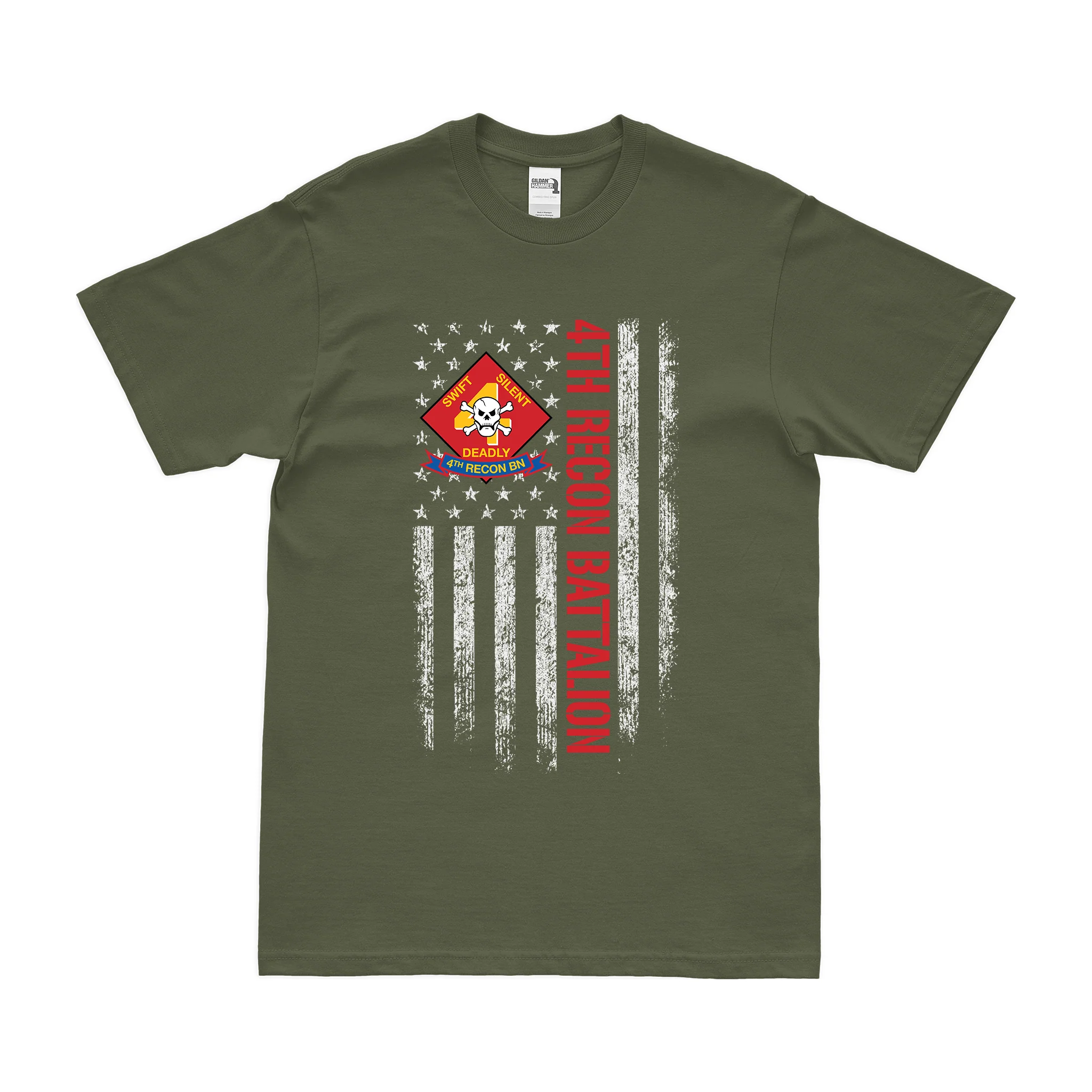 4th Recon Battalion USMC American Flag T-Shirt - Image 2
