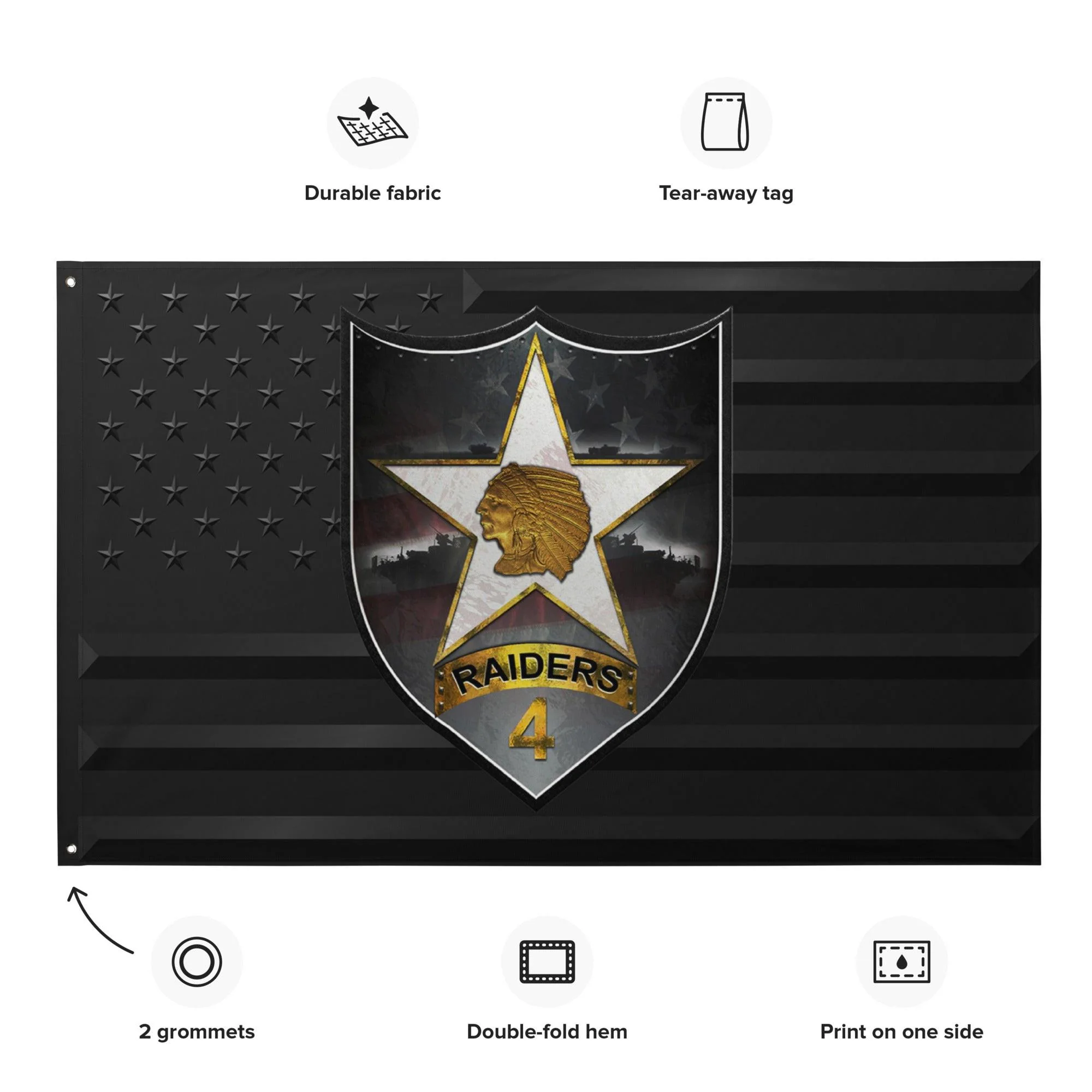 4th SBCT 2d ID "Raiders" Black American Flag - Image 2