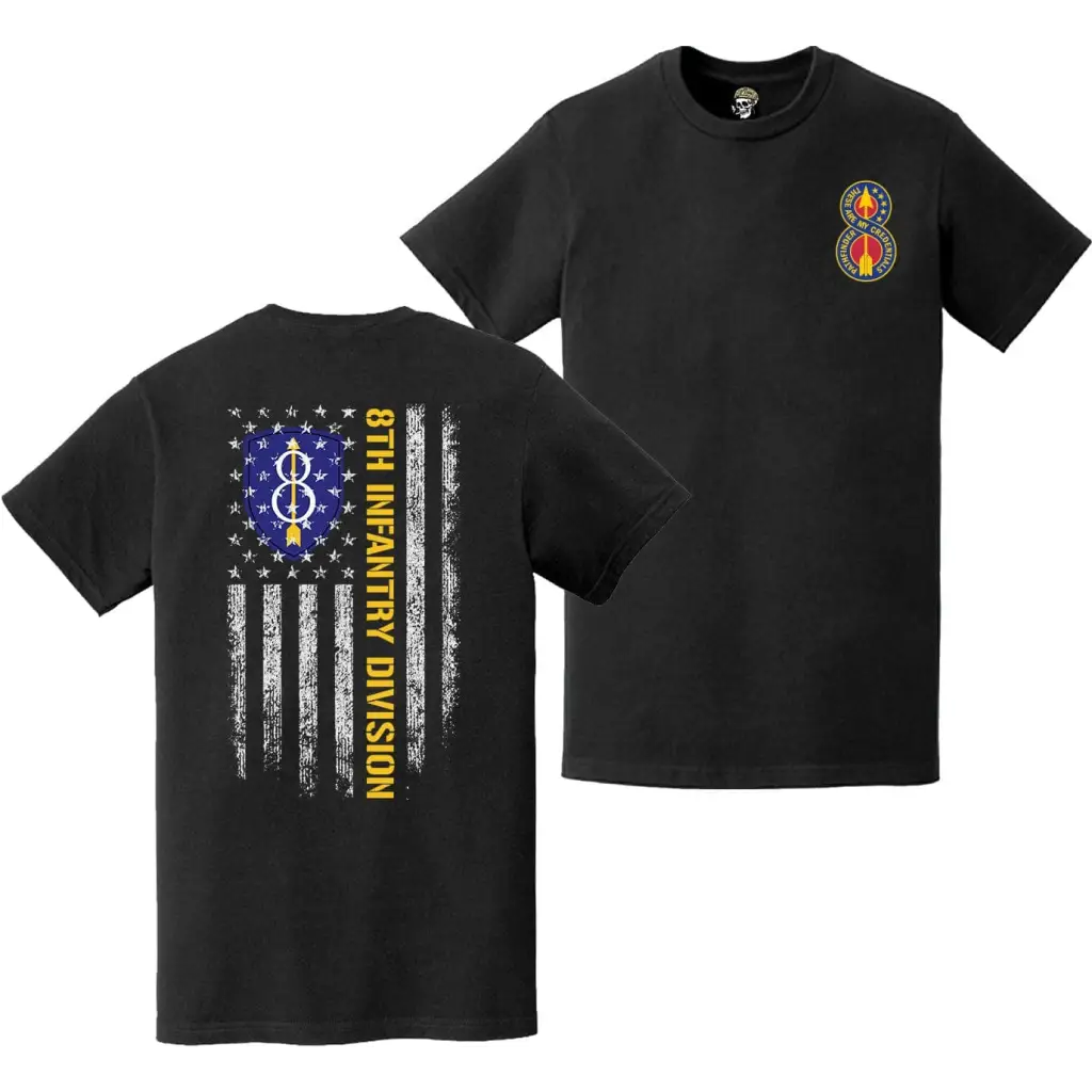 Double-Sided 8th Infantry Division DUI American Flag T-Shirt