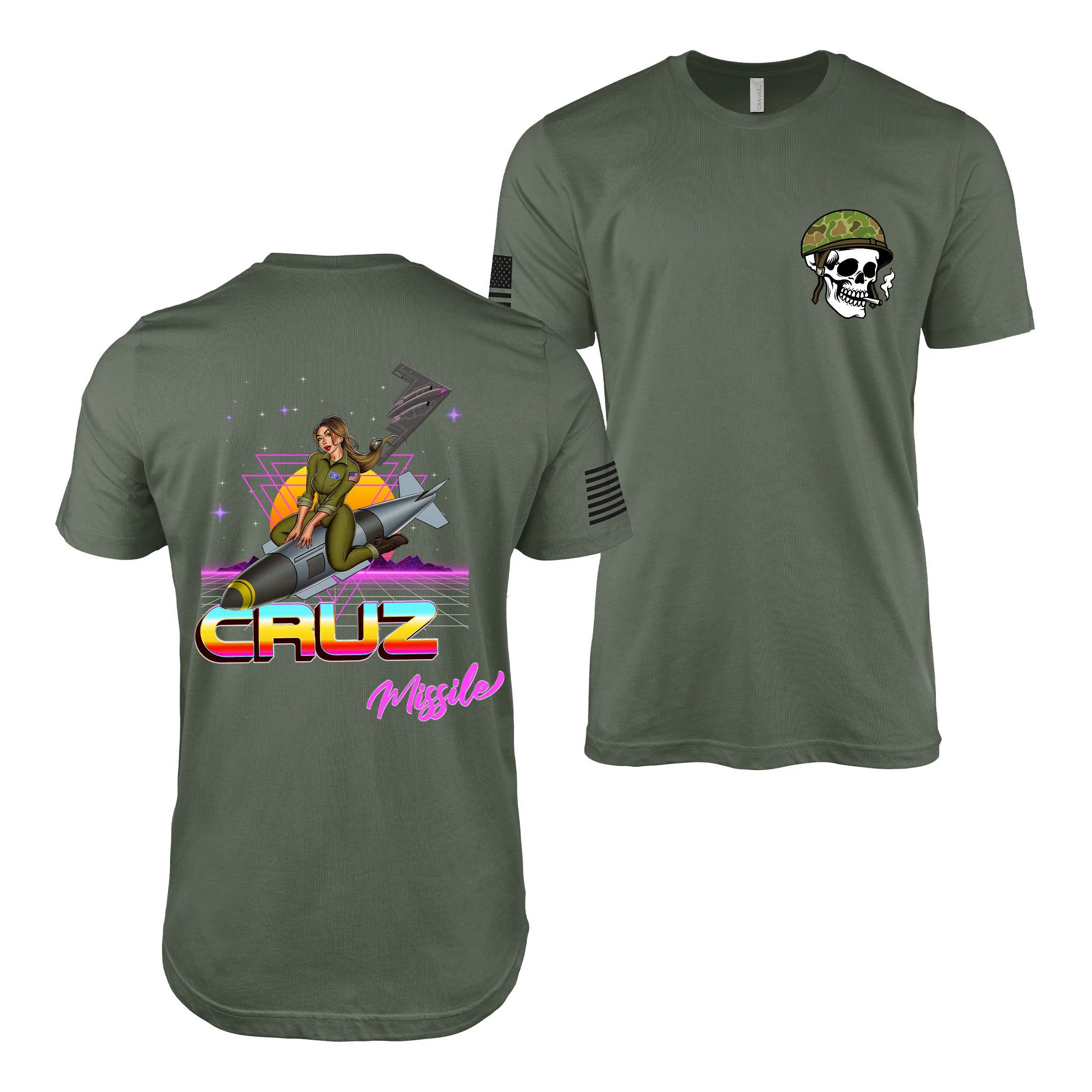 B-2 Spirt Cruz Missile Retrowave Air Force Pin-Up Girl Judy T-Shirt - Image 2