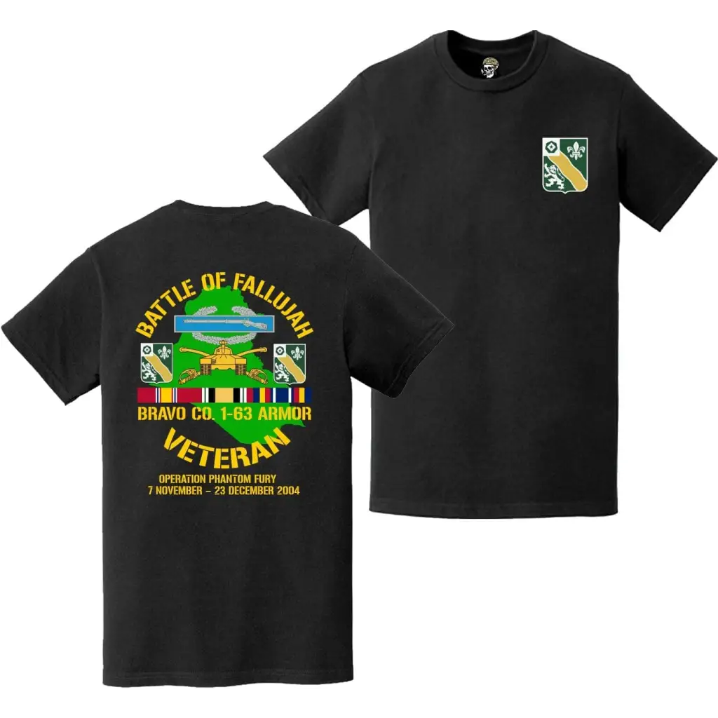 Bravo Co. 1-63 Armor Second Battle of Fallujah (Operation Phantom Fury) Double-Sided Veteran T-Shirt
