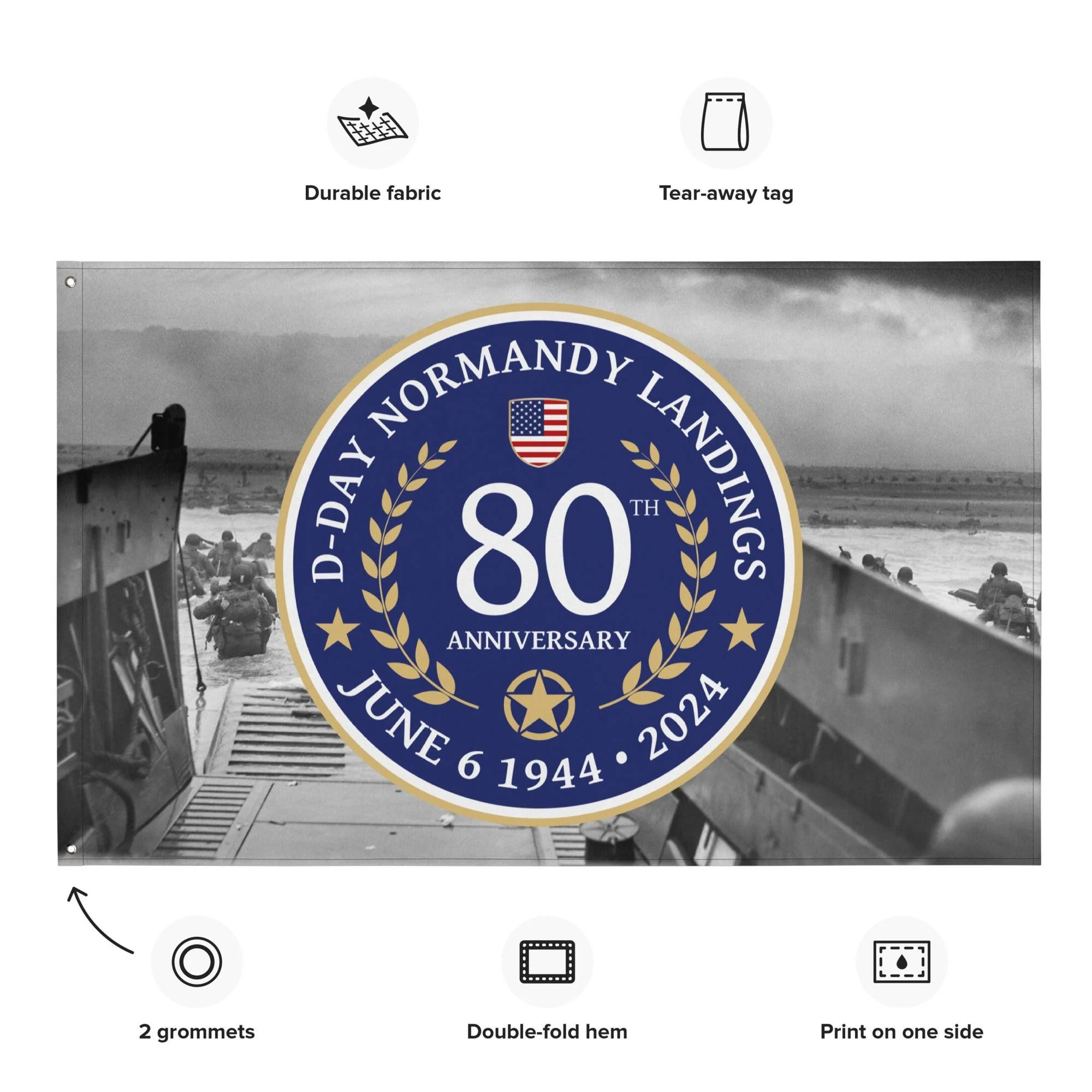 D-Day 2024 80th Anniversary Commemorative Memorial Emblem Flag - Image 2