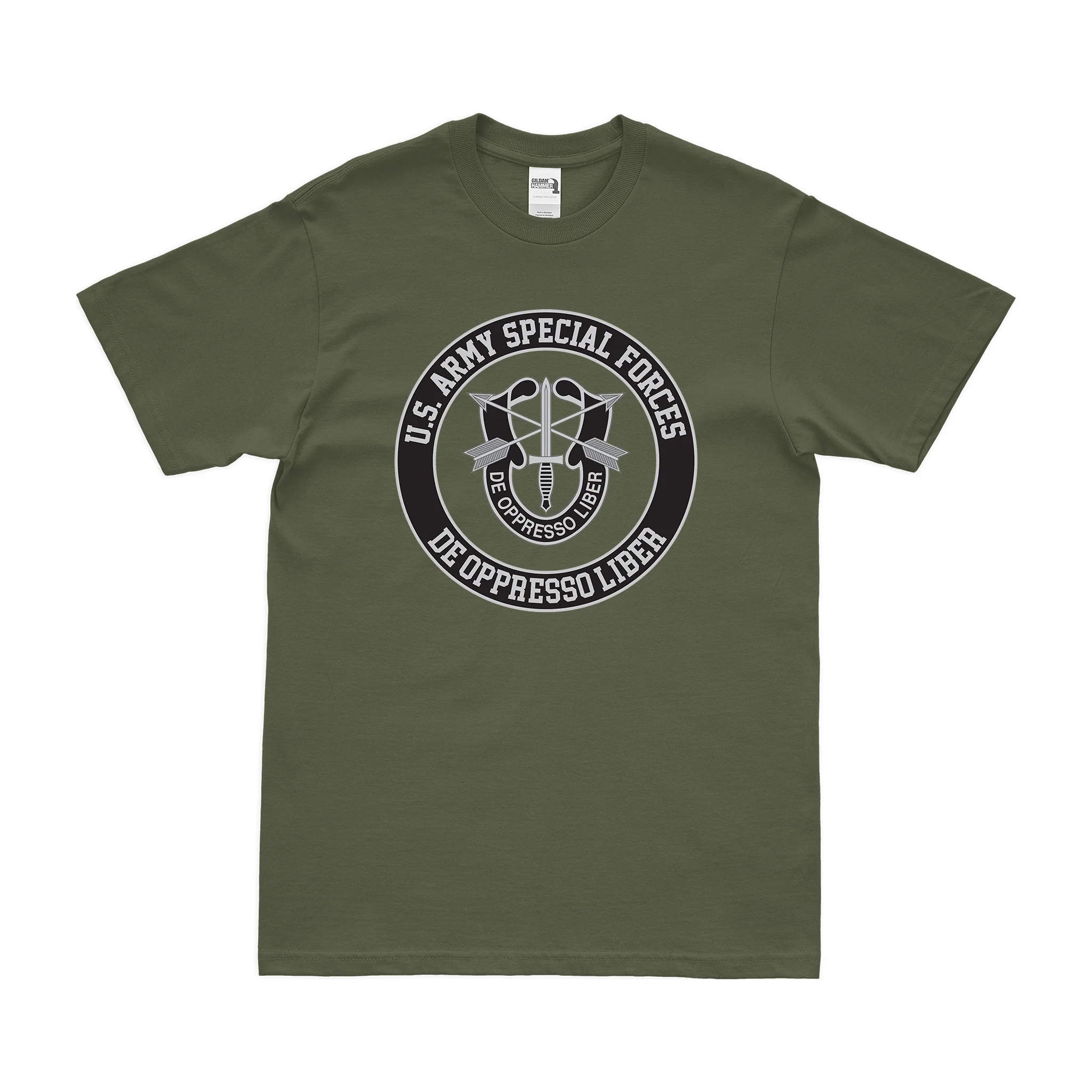 De Oppreso Liber Motto Logo Emblem T-Shirt - Image 2