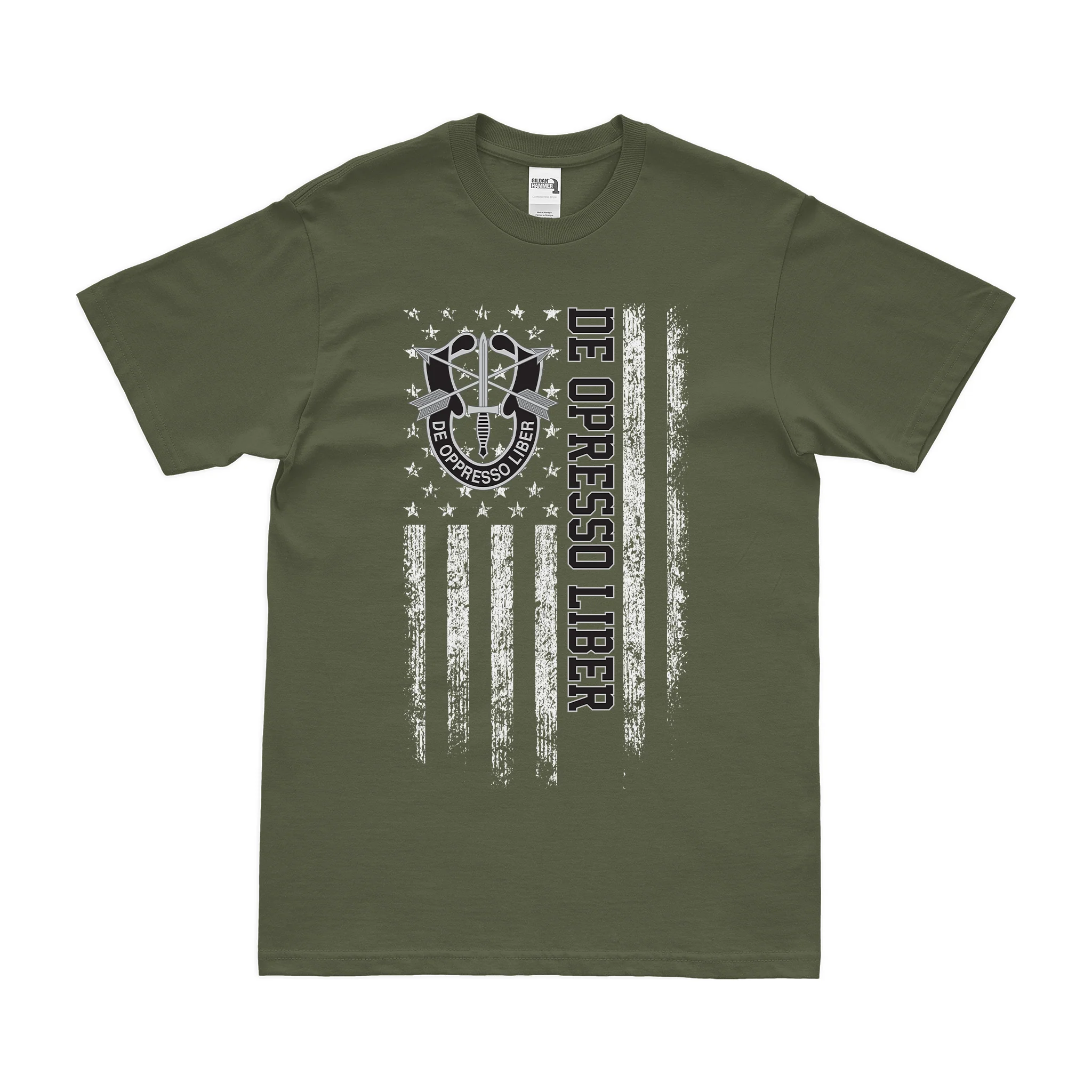 De Oppresso Liber Special Forces American Flag T-Shirt - Image 2