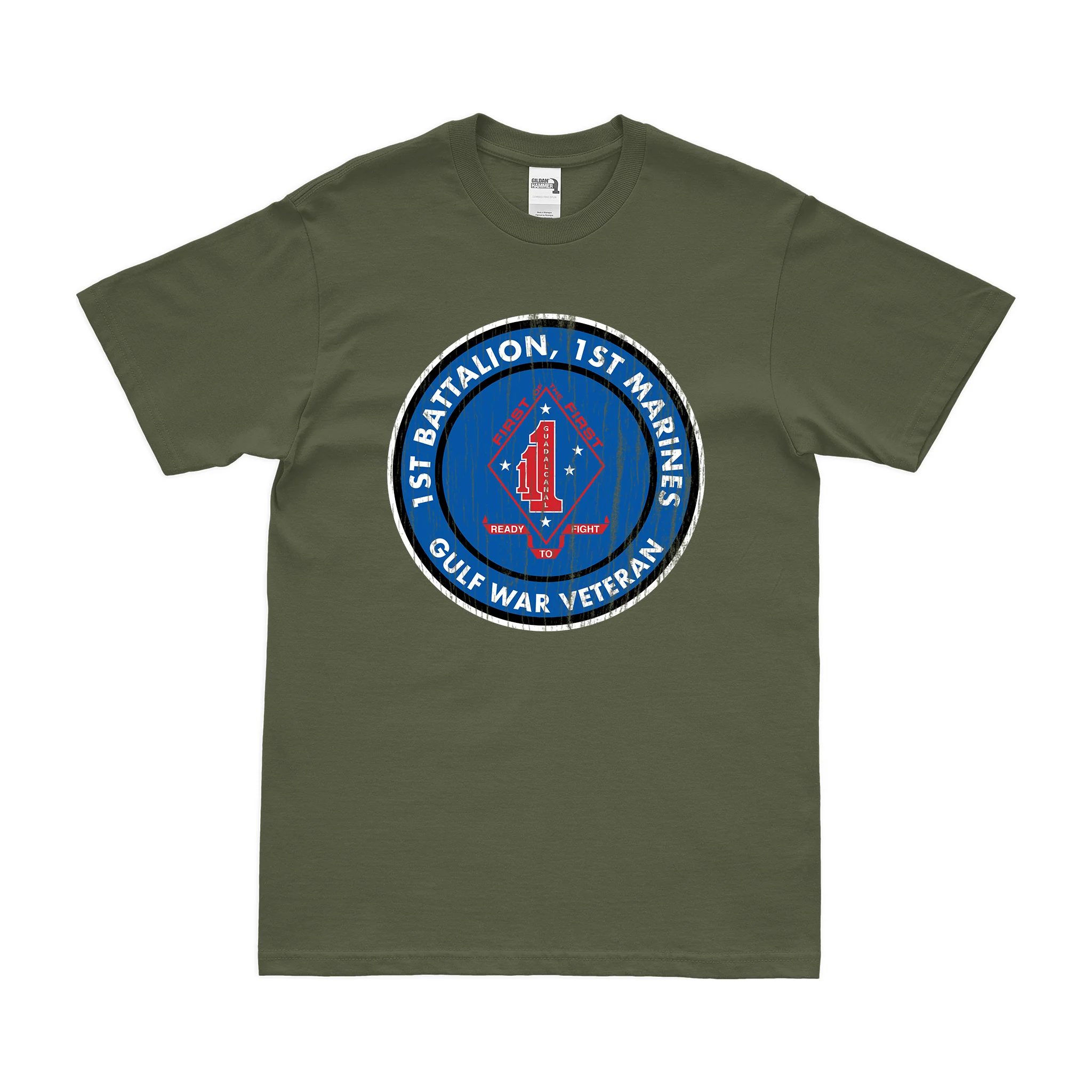 Distressed 1/1 Marines Gulf War Veteran Emblem T-Shirt - Image 2