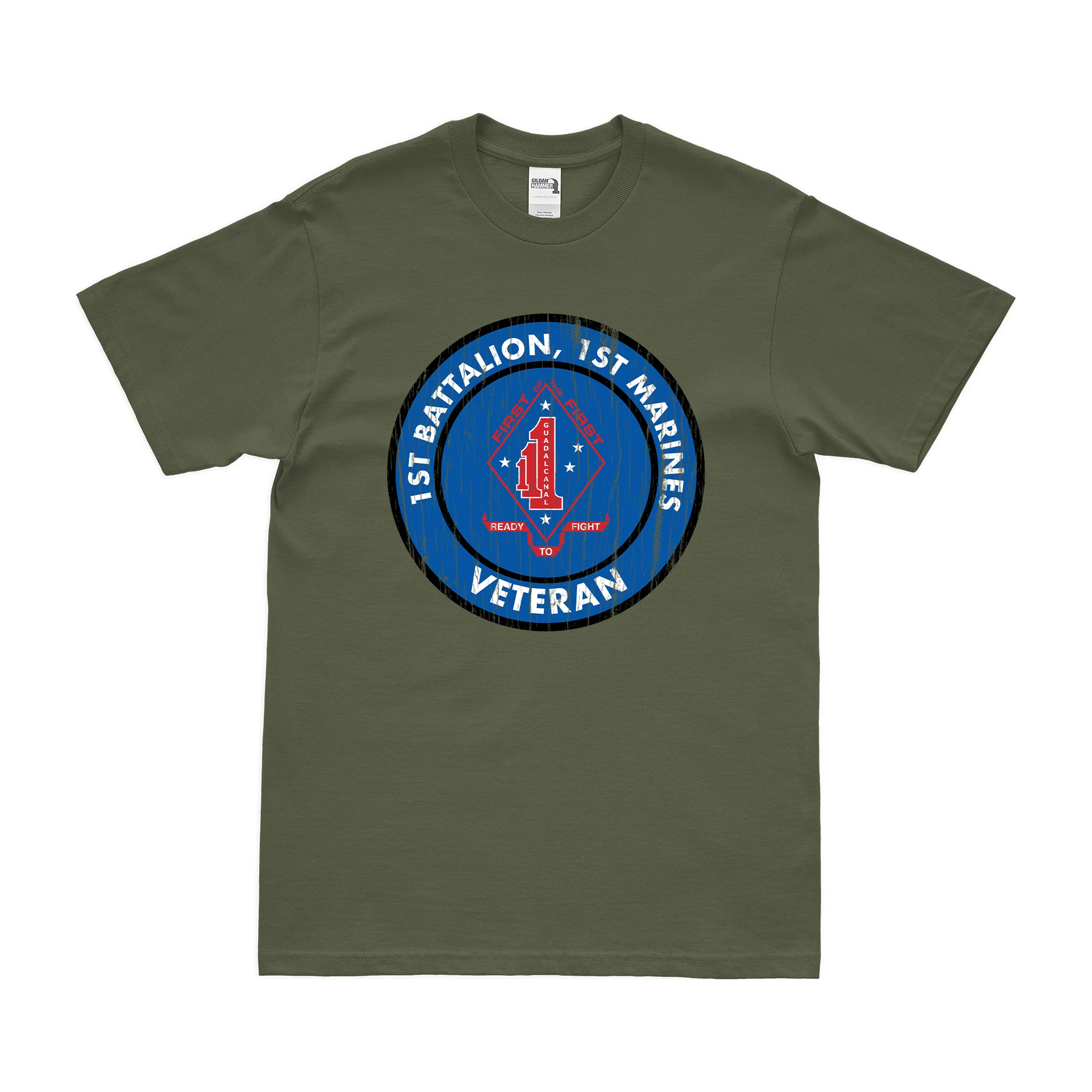 Distressed 1/1 Marines Veteran Logo Emblem T-Shirt - Image 2